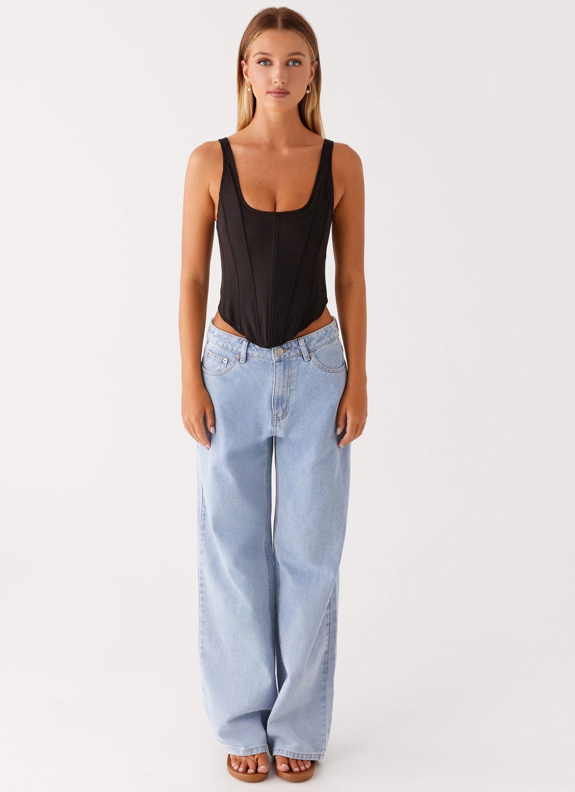 Narelle Corset Top - Black SoftTouchBrushedInterior SleevelessOption