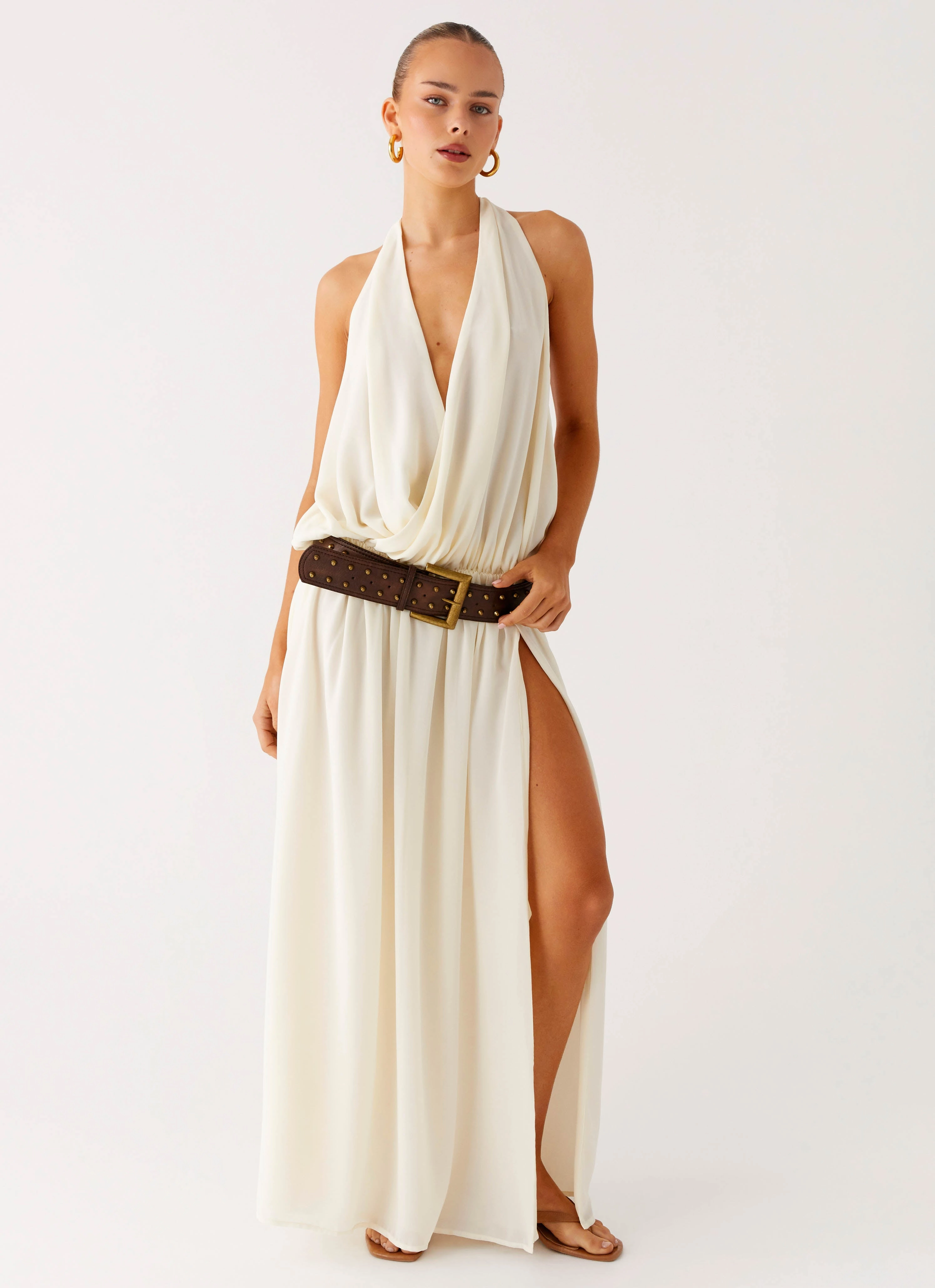 Chic Tailoring Design Narlah Halter Maxi Dress - Ivory