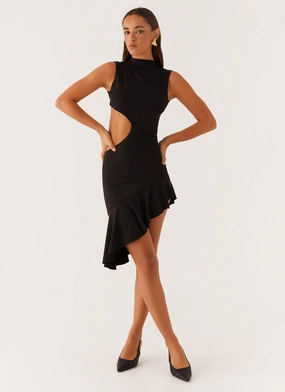 Natara Cut Out Midi Dress - Black Sporty Look