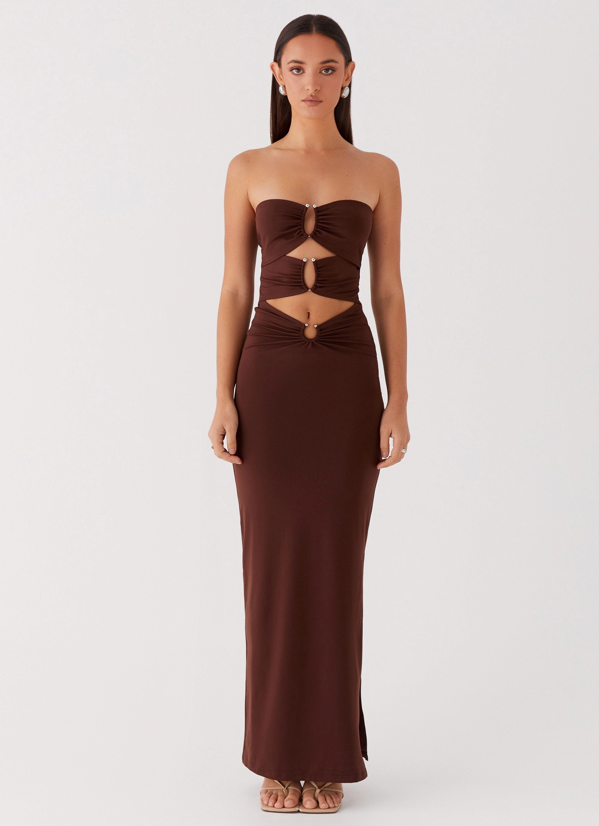 Natasha Strapless Maxi Dress - Chocolate Feminine Comfort Silk Flow