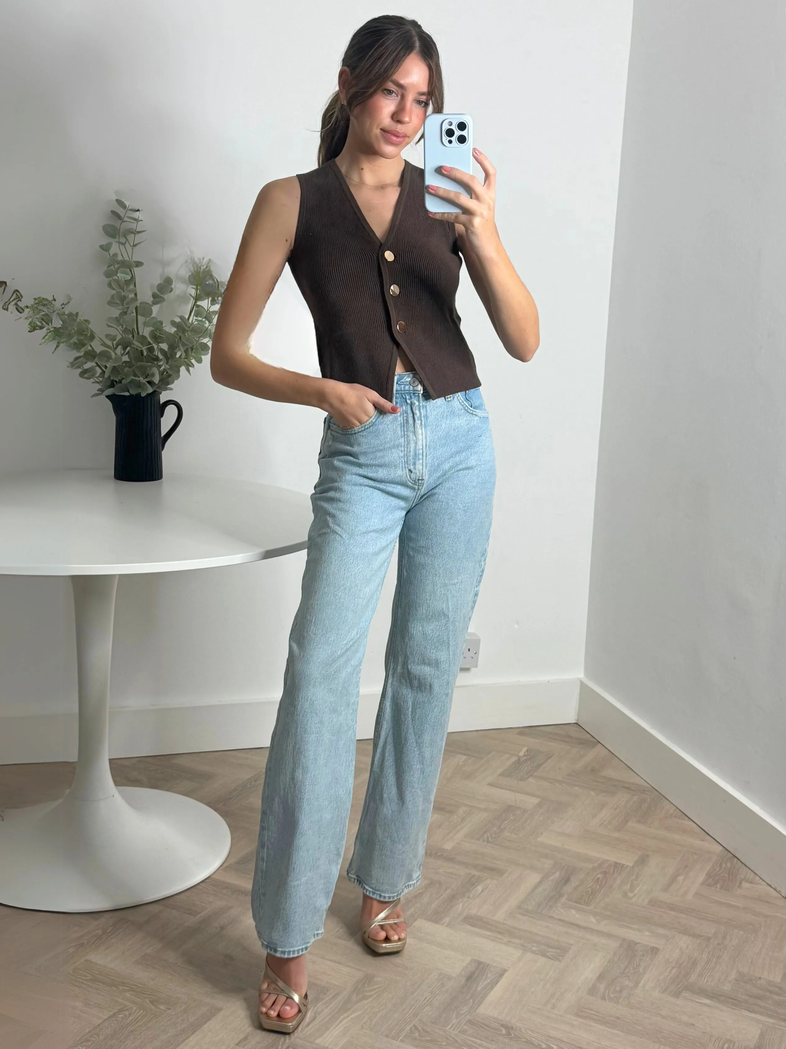 Home Comforted Neutral palette Nella Knitted Waistcoat in Chocolate