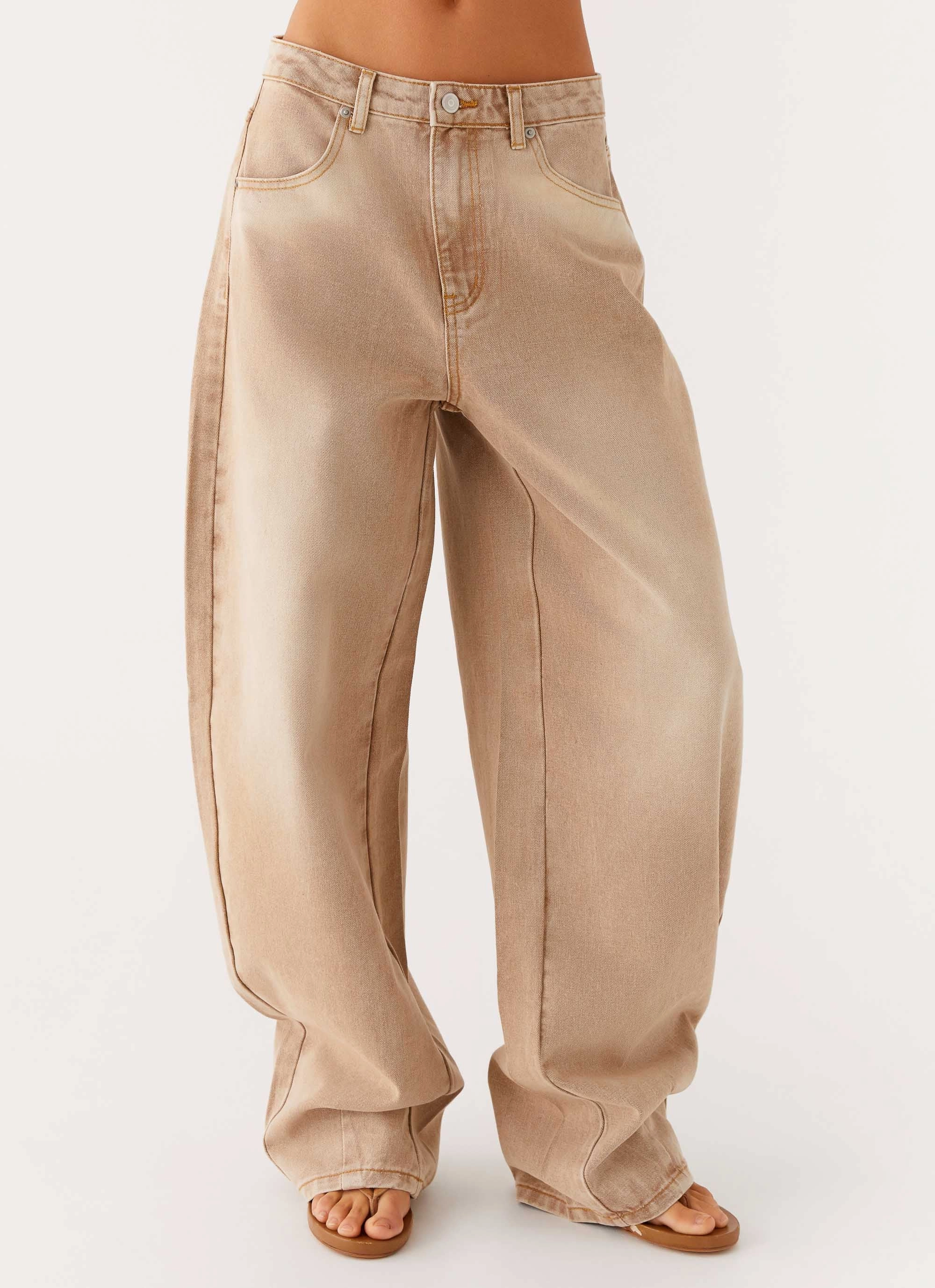 Move Freely Smooth zipper closure Khalil Baggy Jeans - Tan