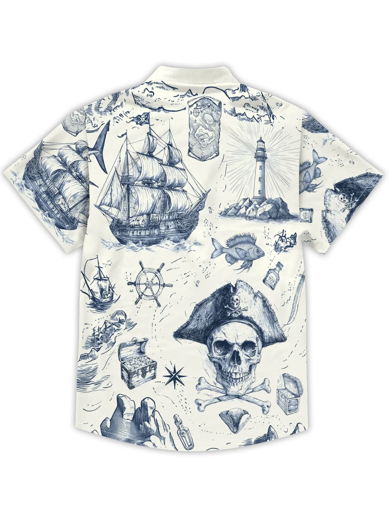 Nautical Pirate Hawaiian Shirt for Men Button Down Shirt Vacation and Theme Party