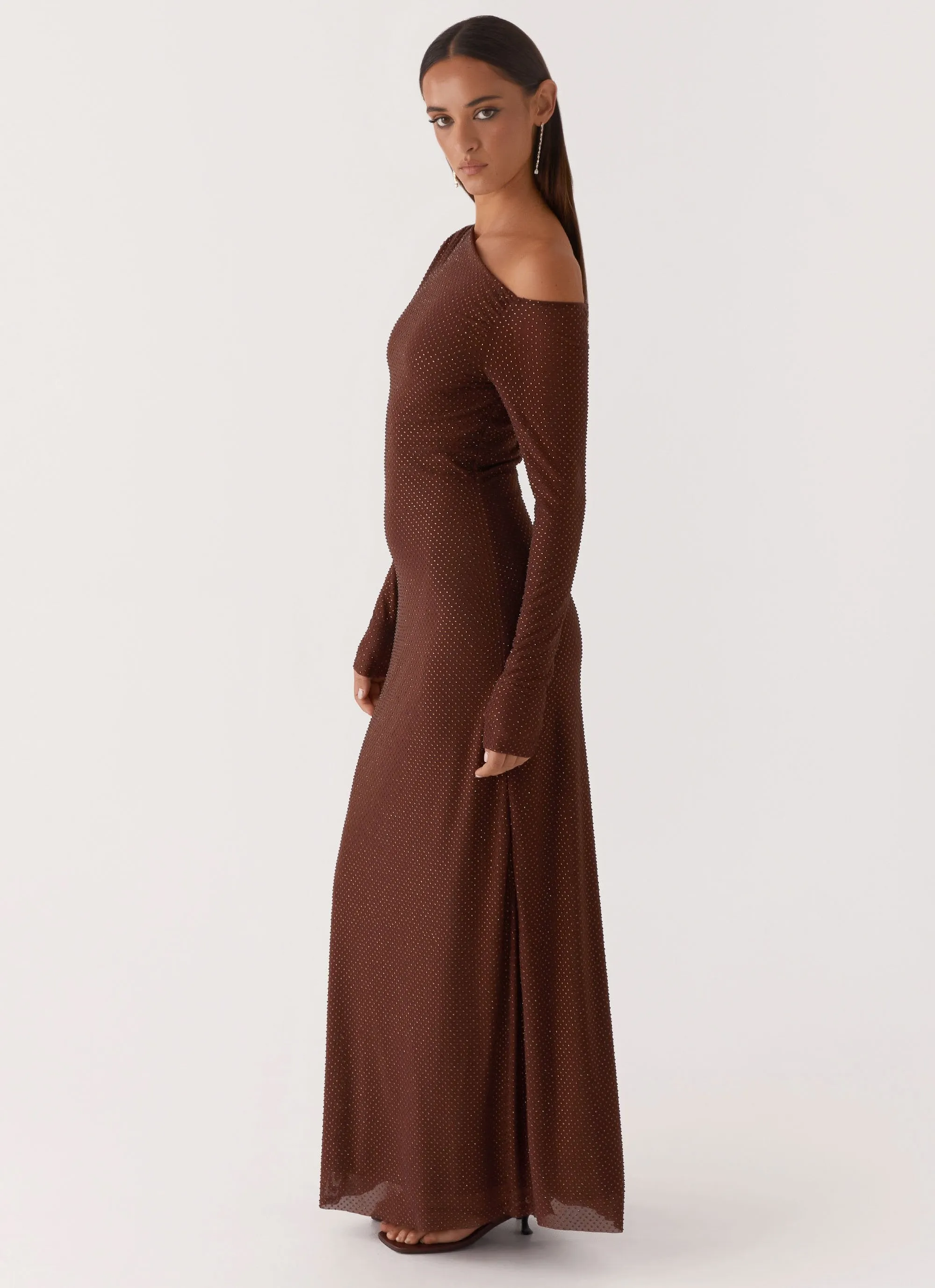 Oriana Sequin Maxi Dress - Chocolate Elegant Waistband