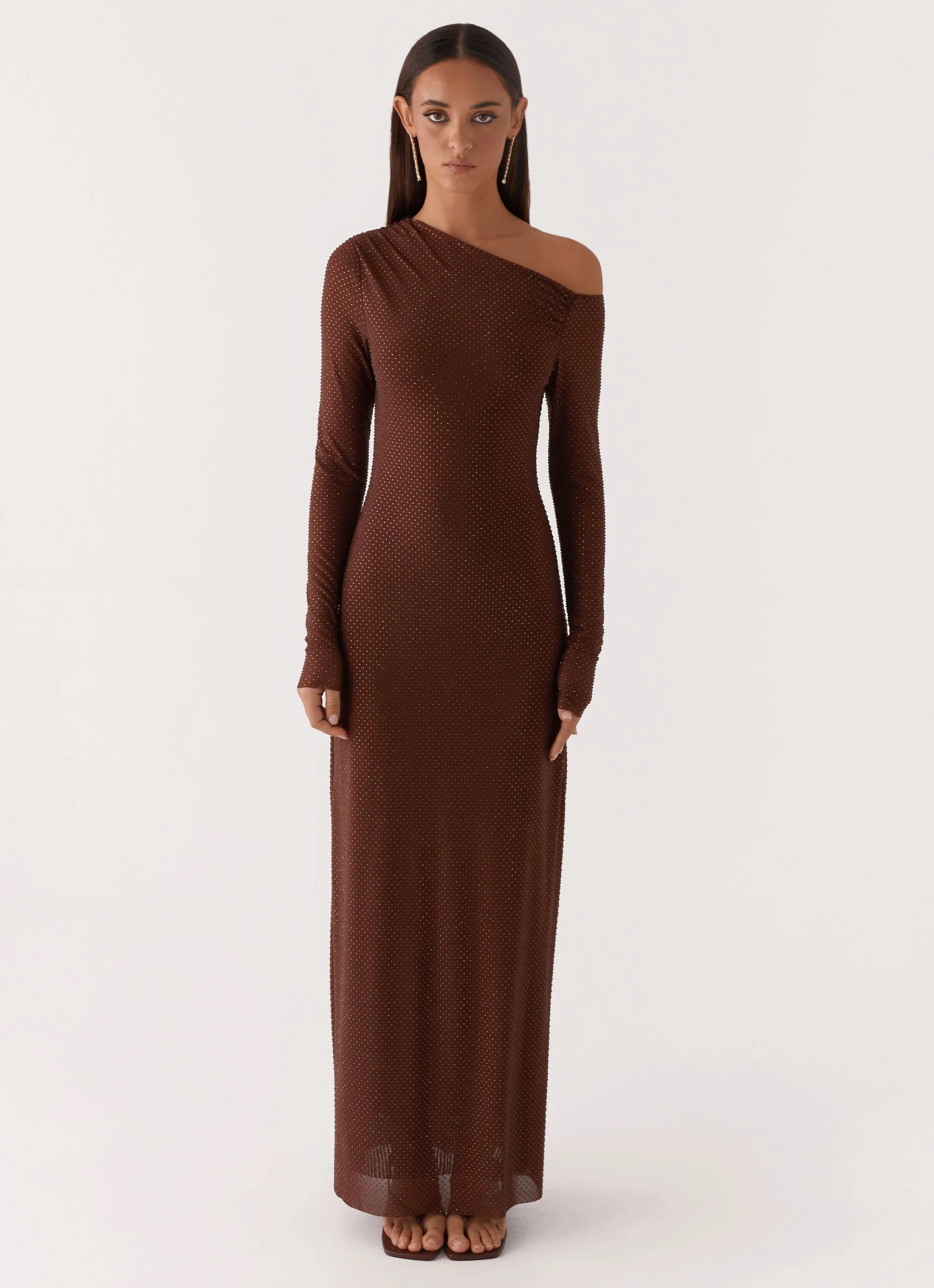 Sophisticated Fit Soft Balance Oriana Sequin Maxi Dress - Chocolate