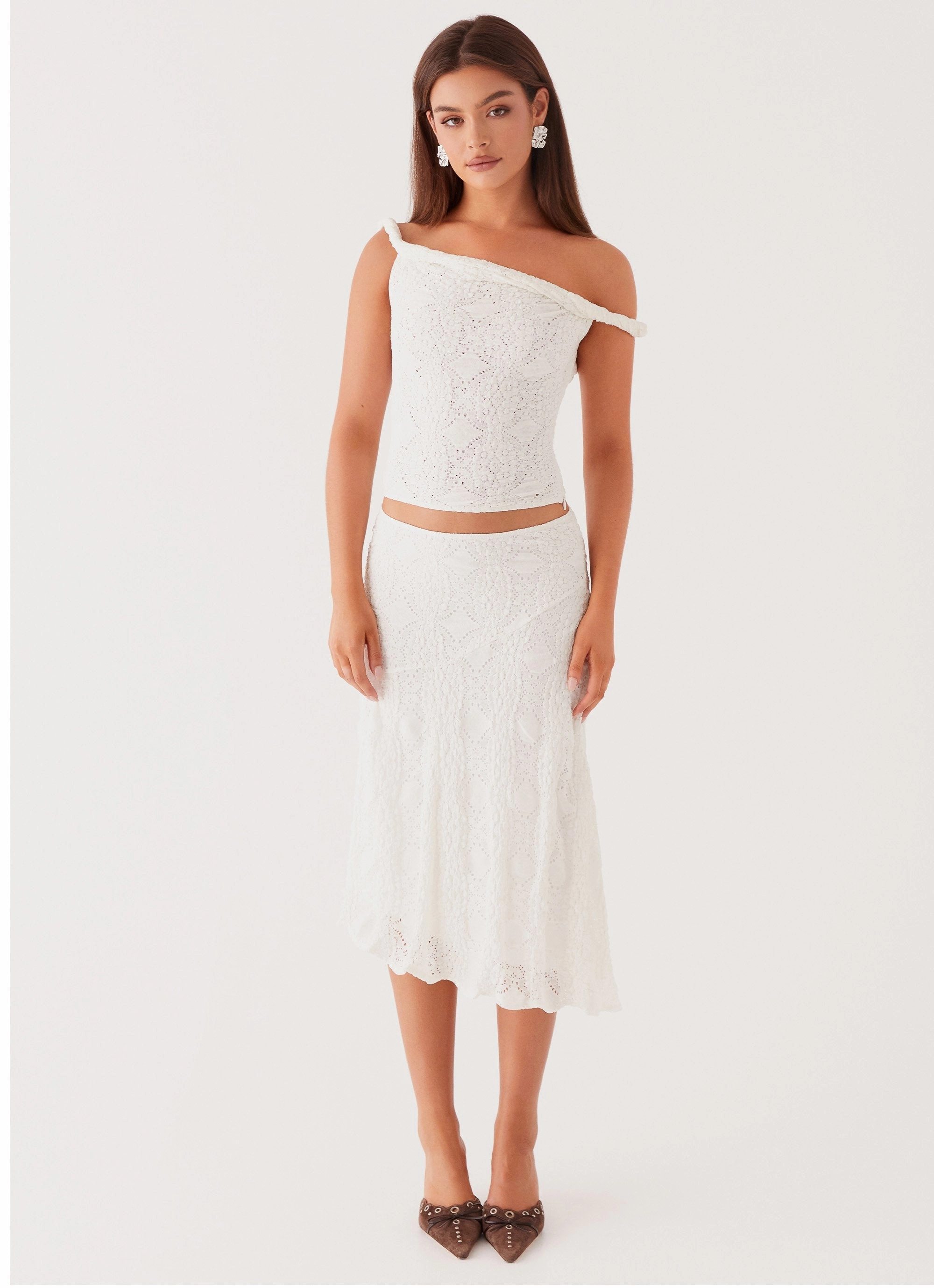 High Elasticity Material Diamond Sky Midi Skirt - White