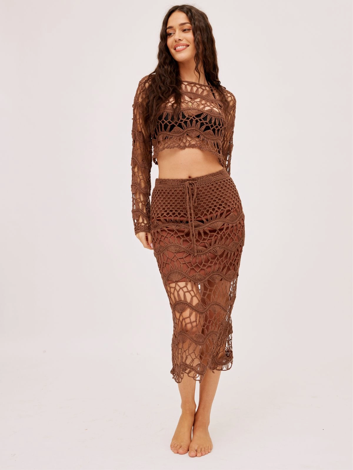 Cora Crochet Midi Skirt / Brown Breezy Fit