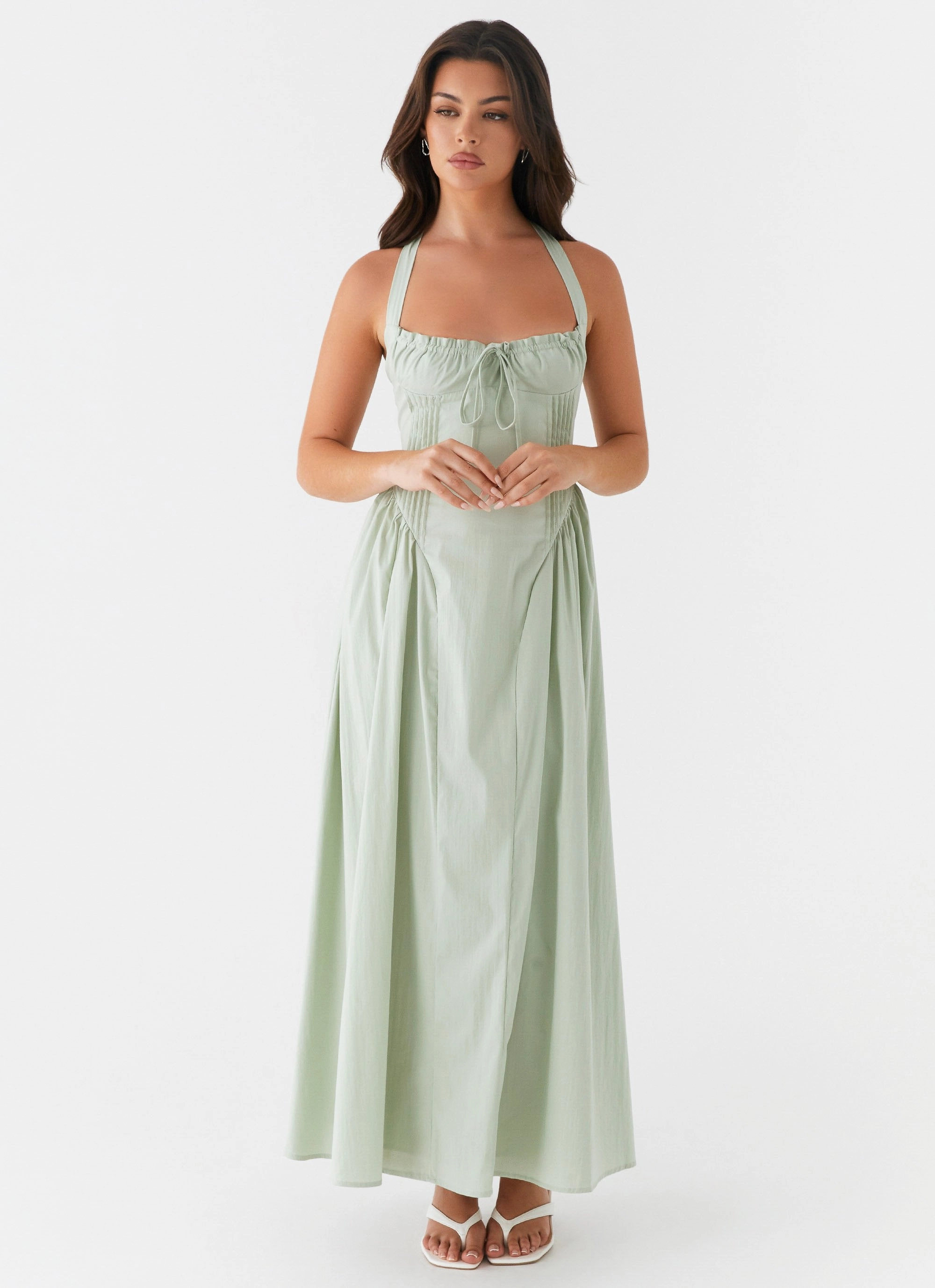 Olenna Halterneck Midi Dress - Sage Modern Waist