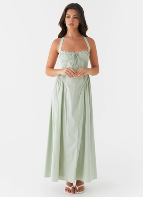 Olenna Halterneck Midi Dress - Sage Modern Waist
