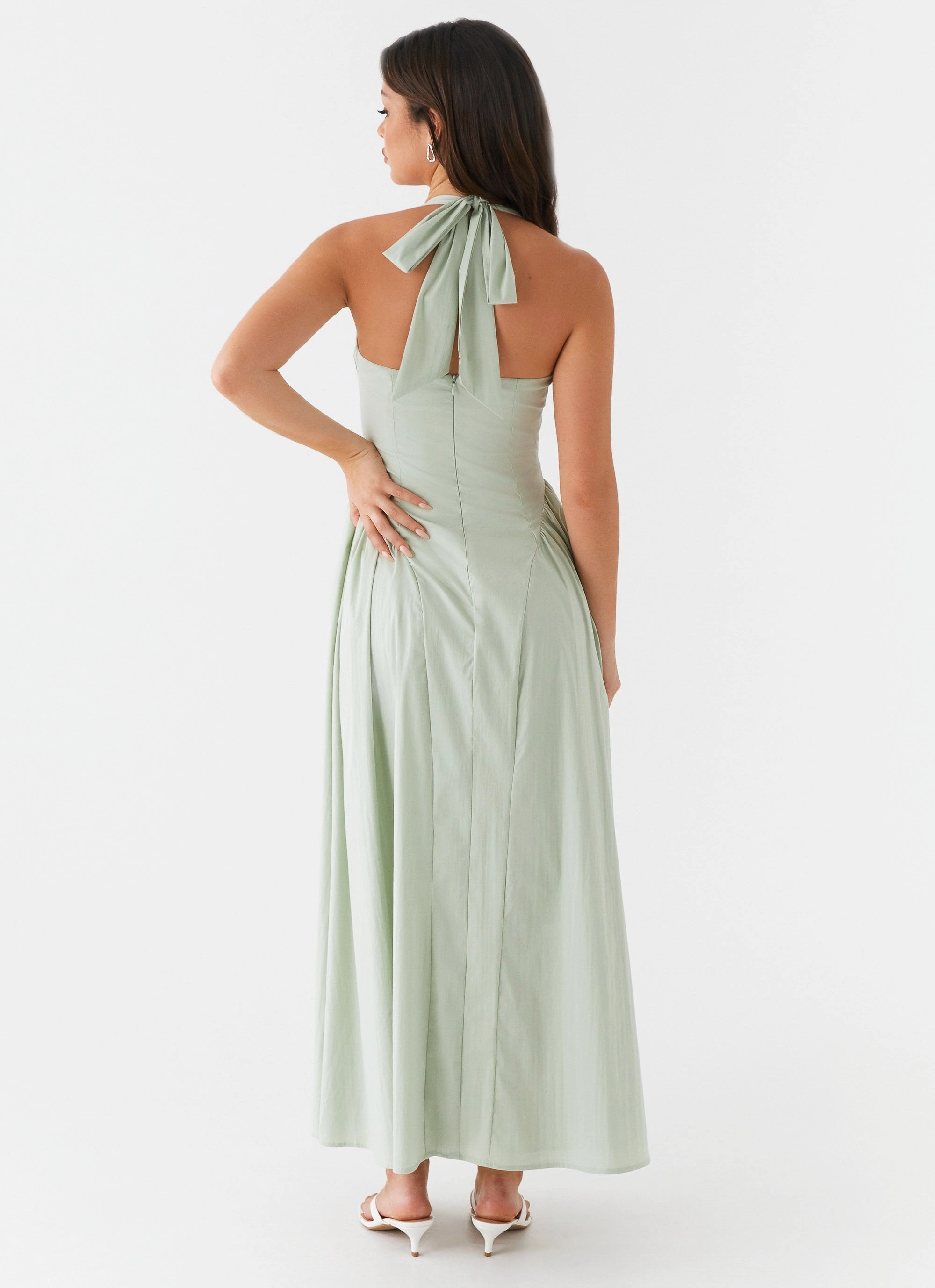 Delicate Touch Olenna Halterneck Midi Dress - Sage