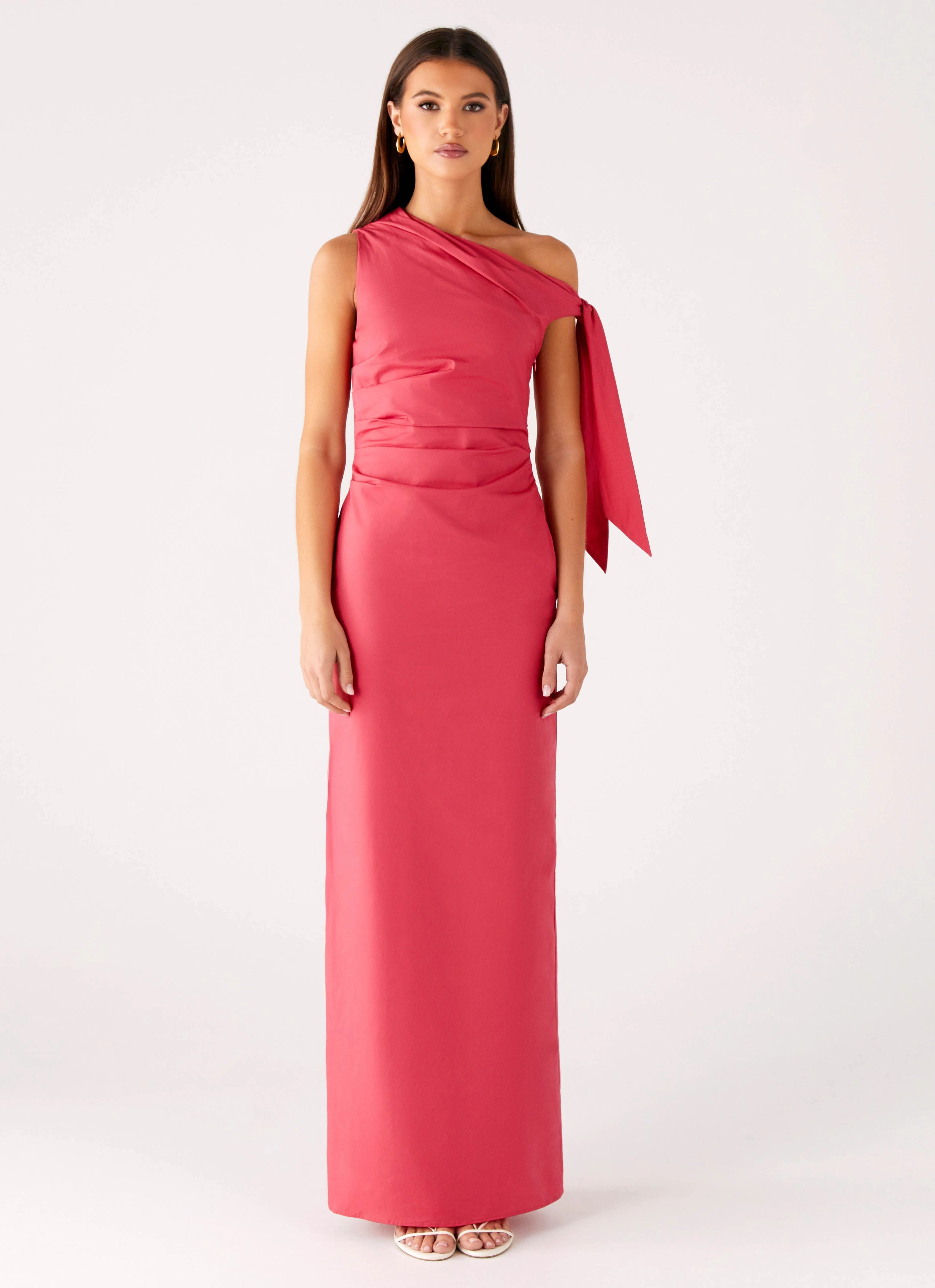 Elegant holiday wear Ruffle Detail Marella Maxi Dress - Coral