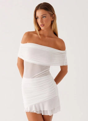 Nelly Off Shoulder Mini Dress - White Practical work-to-play piece