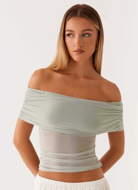 Nelly Off Shoulder Top - Pistachio Lightweight Material Casual Wear