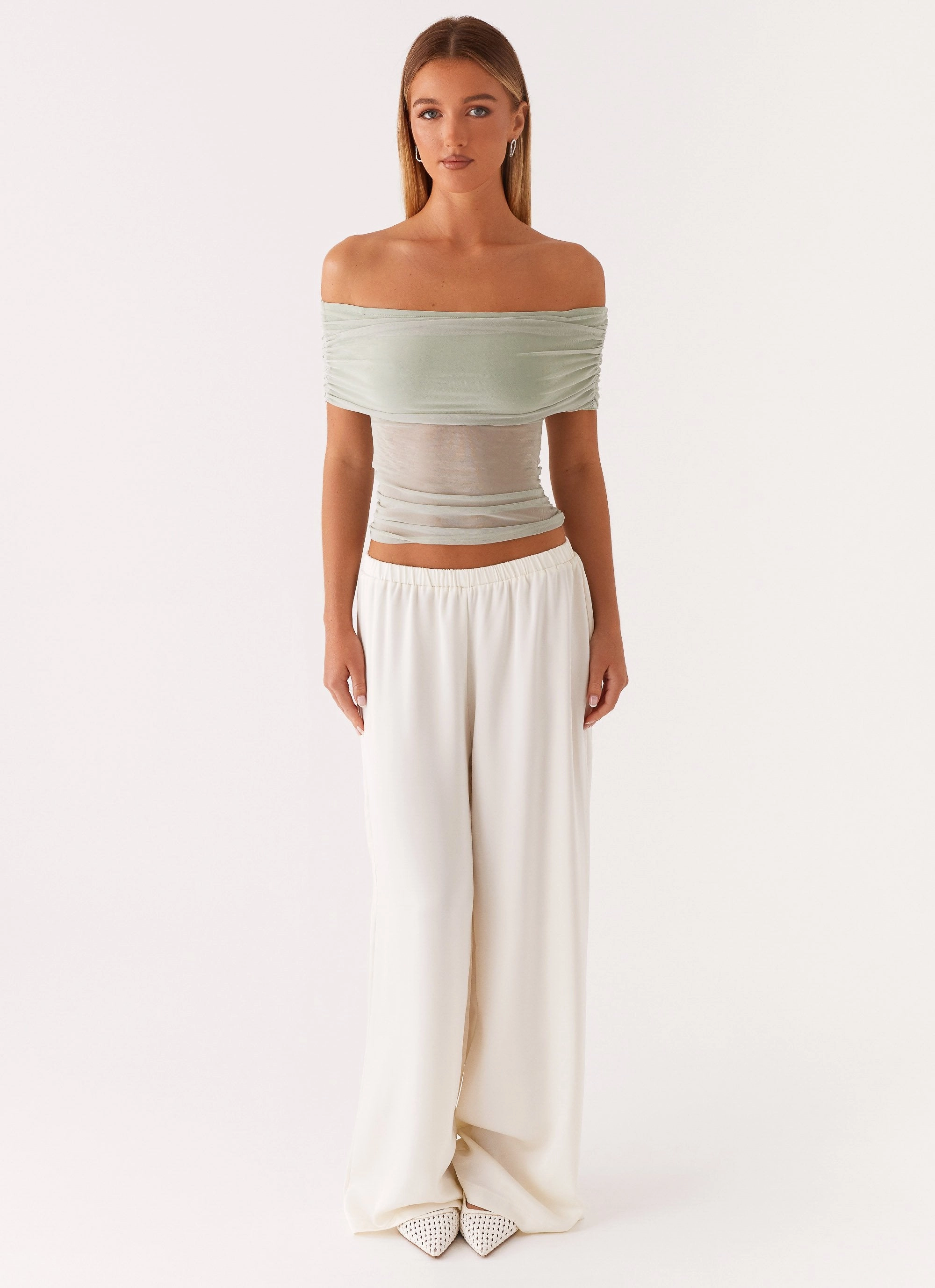 Nelly Off Shoulder Top - Pistachio Raglan Sleeve