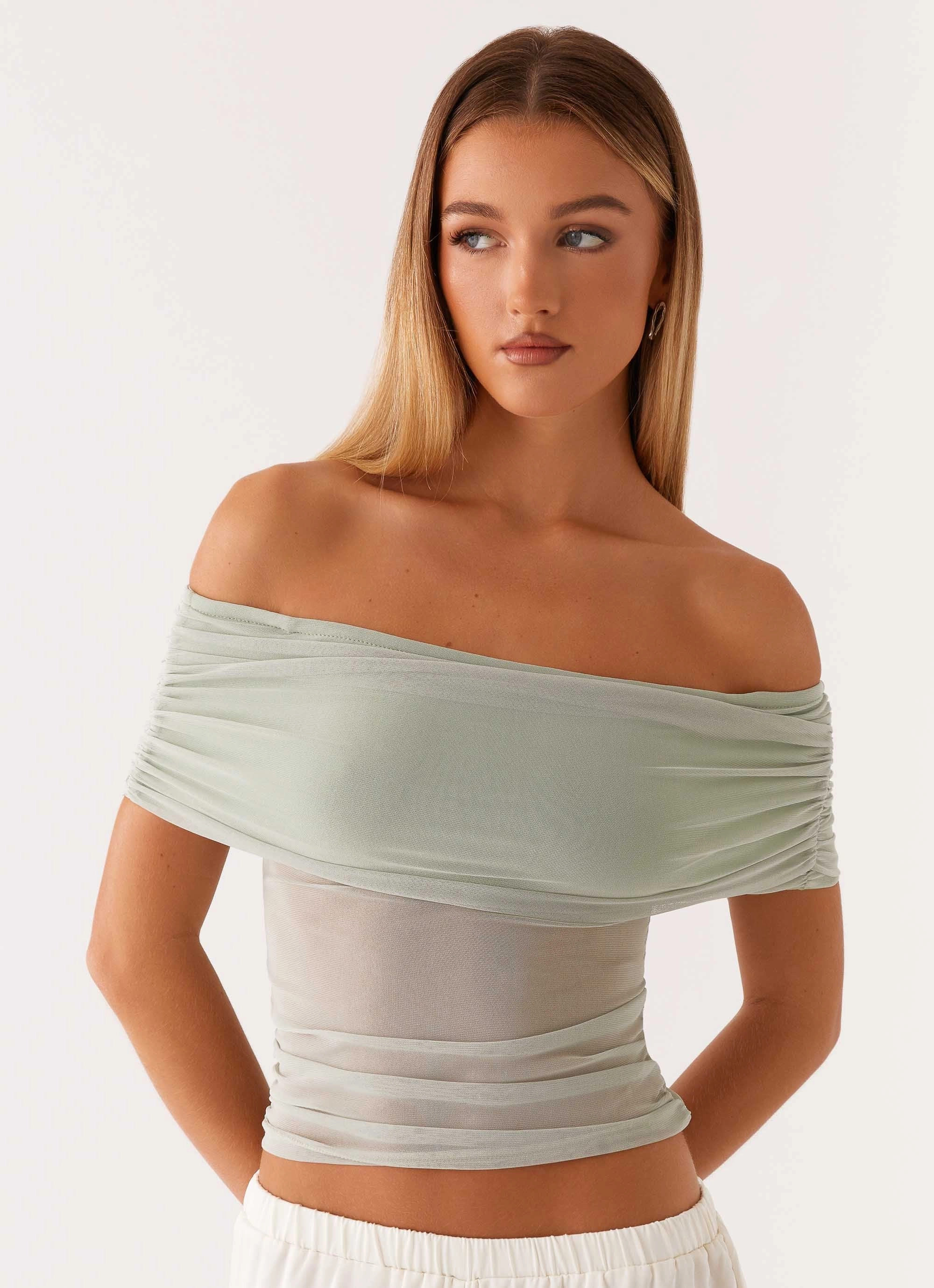 Nelly Off Shoulder Top - Pistachio Lightweight Material Casual Wear