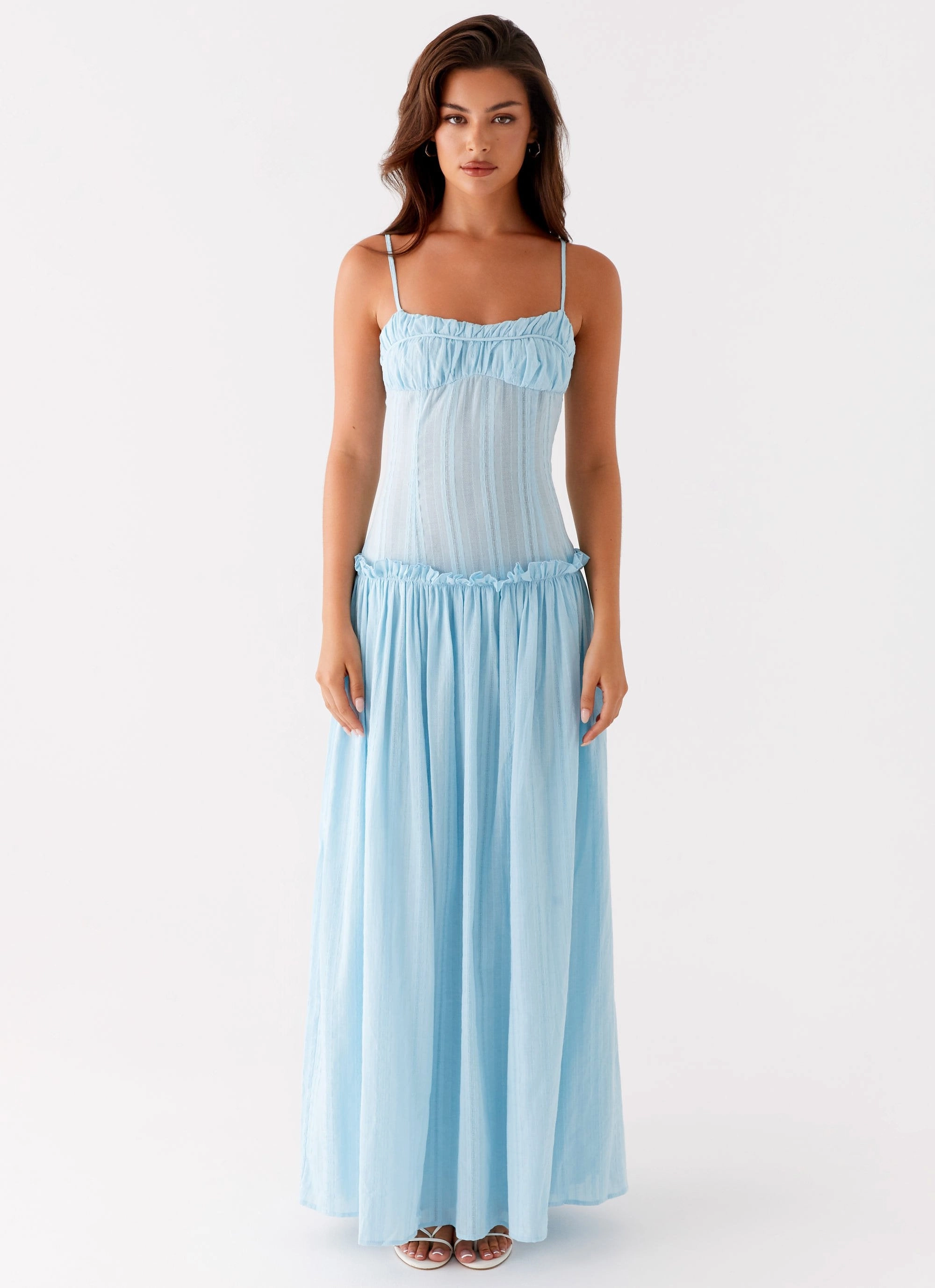 Smocked-Detail Refined Stitch Jacinda Drop Waist Maxi Dress - Blue