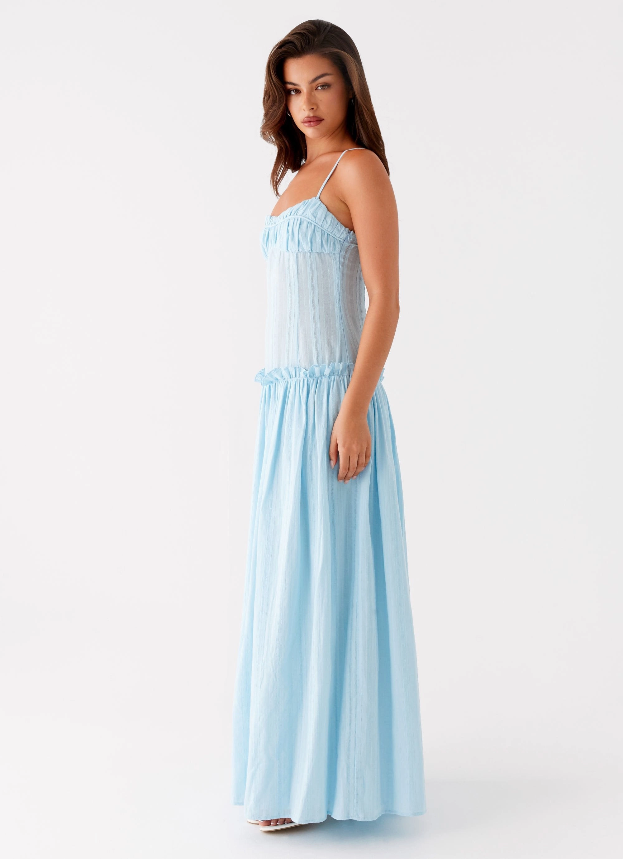 Sophisticated Touch Slender Look Jacinda Drop Waist Maxi Dress - Blue