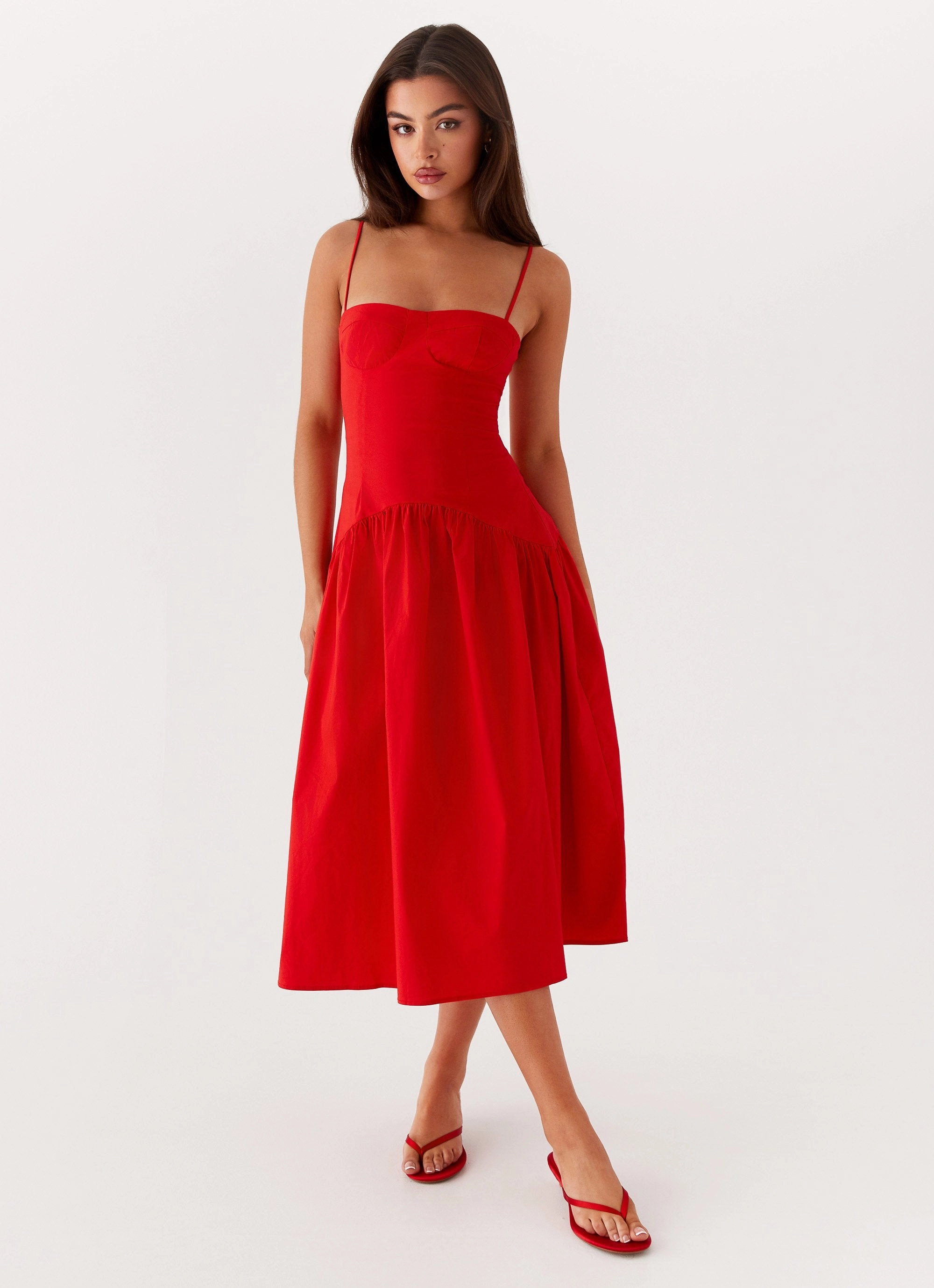 Yvette Corset Midi Dress - Red Cozy Vibes