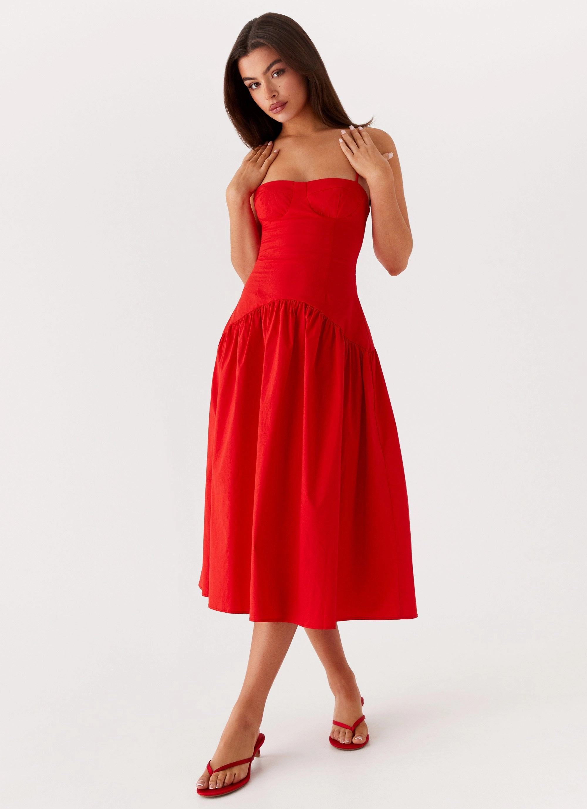 Yvette Corset Midi Dress - Red Clear Blush