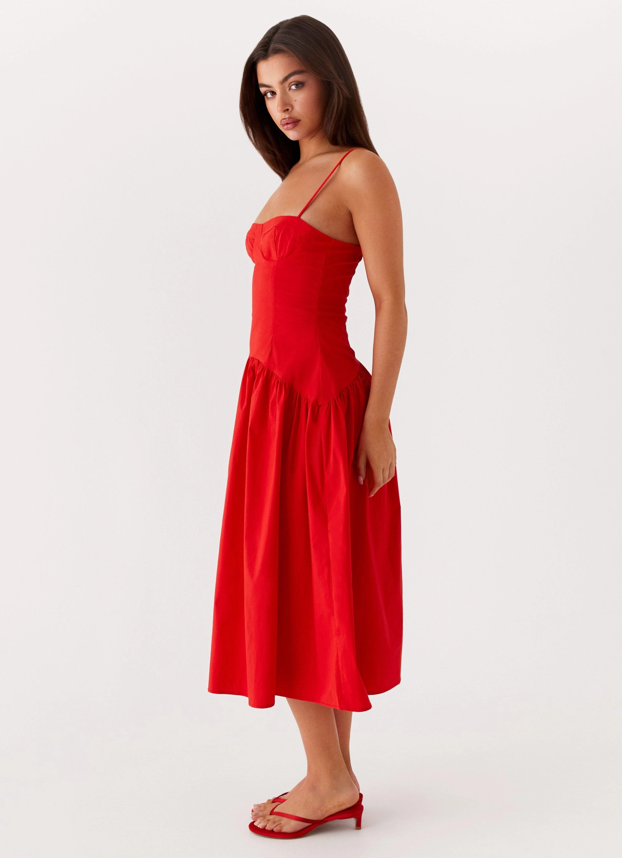 Yvette Corset Midi Dress - Red Trendy Look Beach Moment
