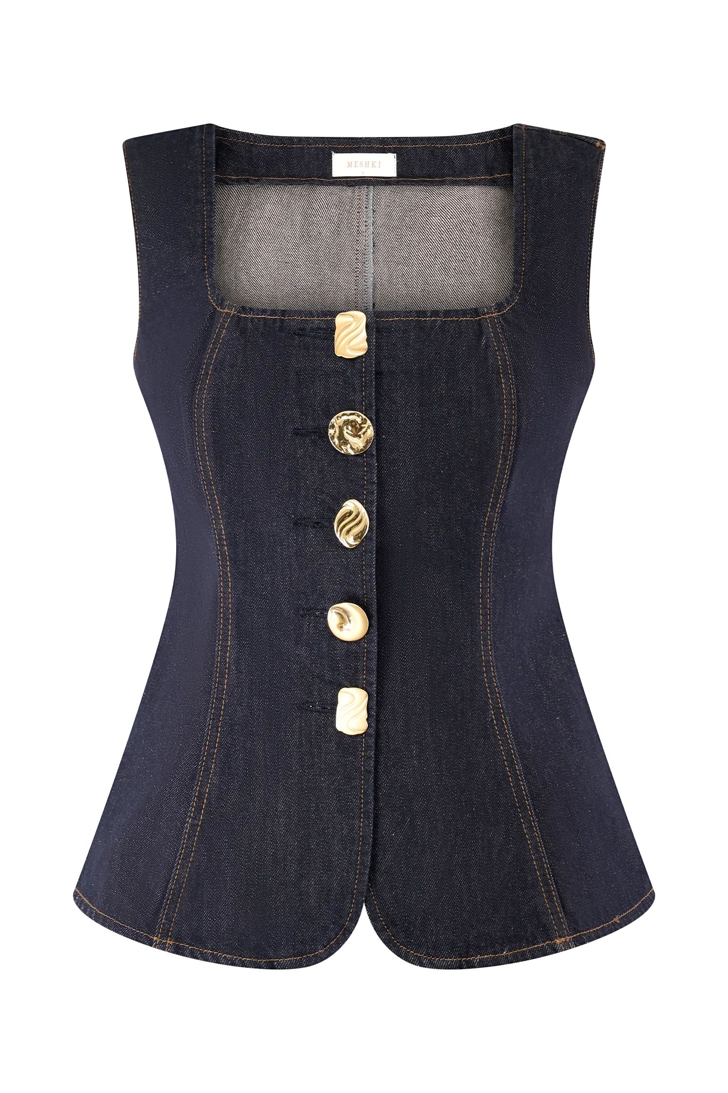 Neve Sleeveless Buttoned Denim Top - Washed Indigo Blue