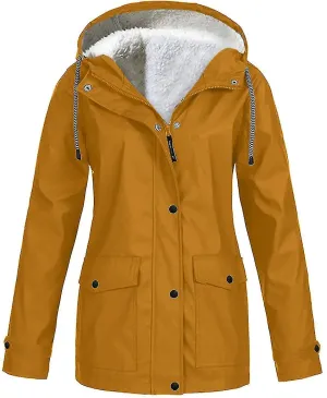 NEW Drepurja Coats for Women Winter Warm Long Sleeve Fuzzy Fleece Jackets Zip Up Hoodies Sherpa Lined Thermal Jacket, Khaki bit darker like Carhartt Brown, Sz 3X, Fits like 2X