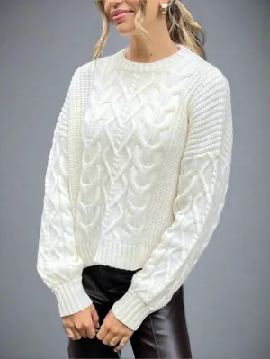 Texture Tone Textured Weave Design NEW FIT Juniper Cable Knit Jumper in Cream