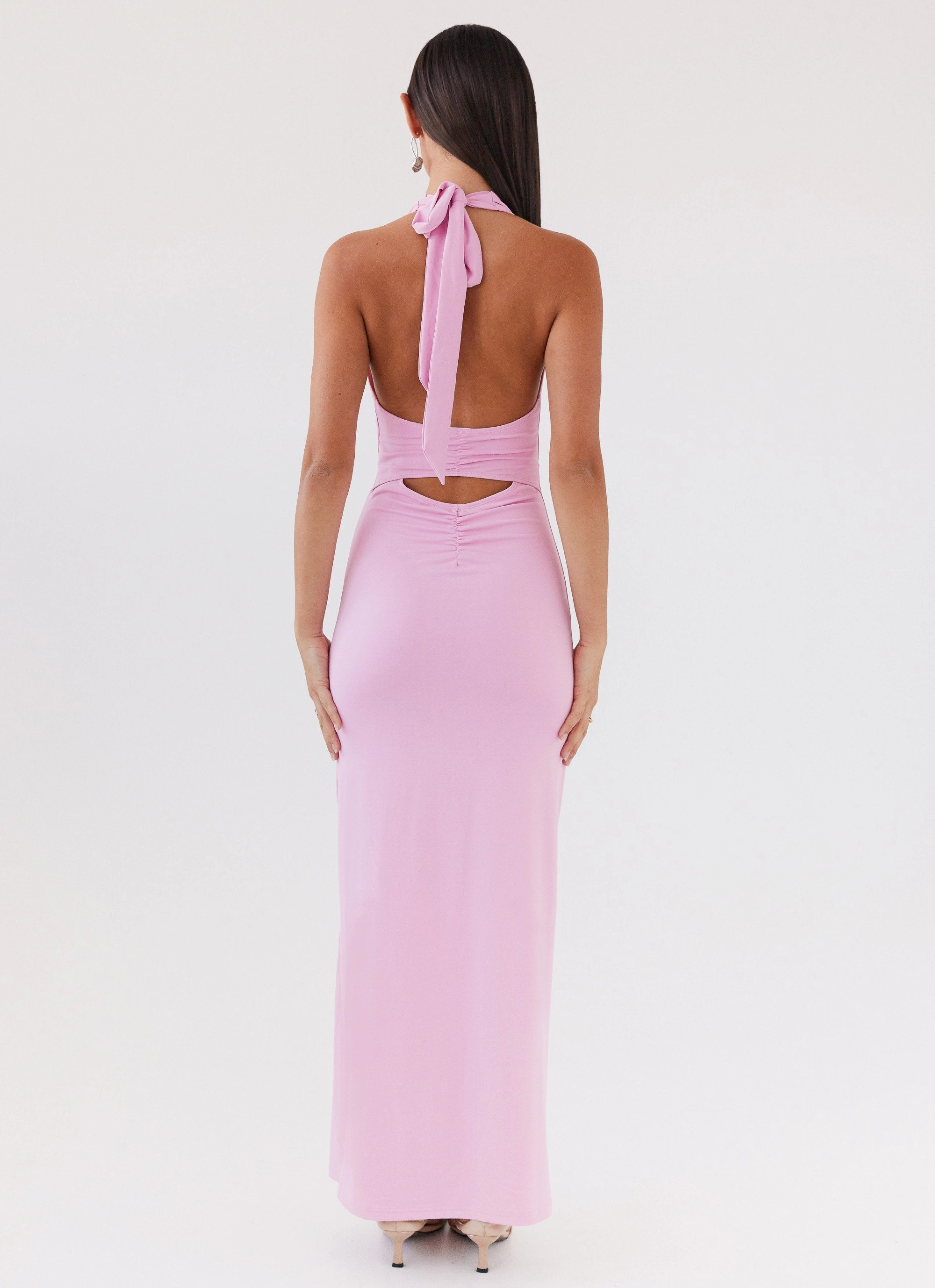 Whisked Away Halterneck Maxi Dress - Pink Elegant Look