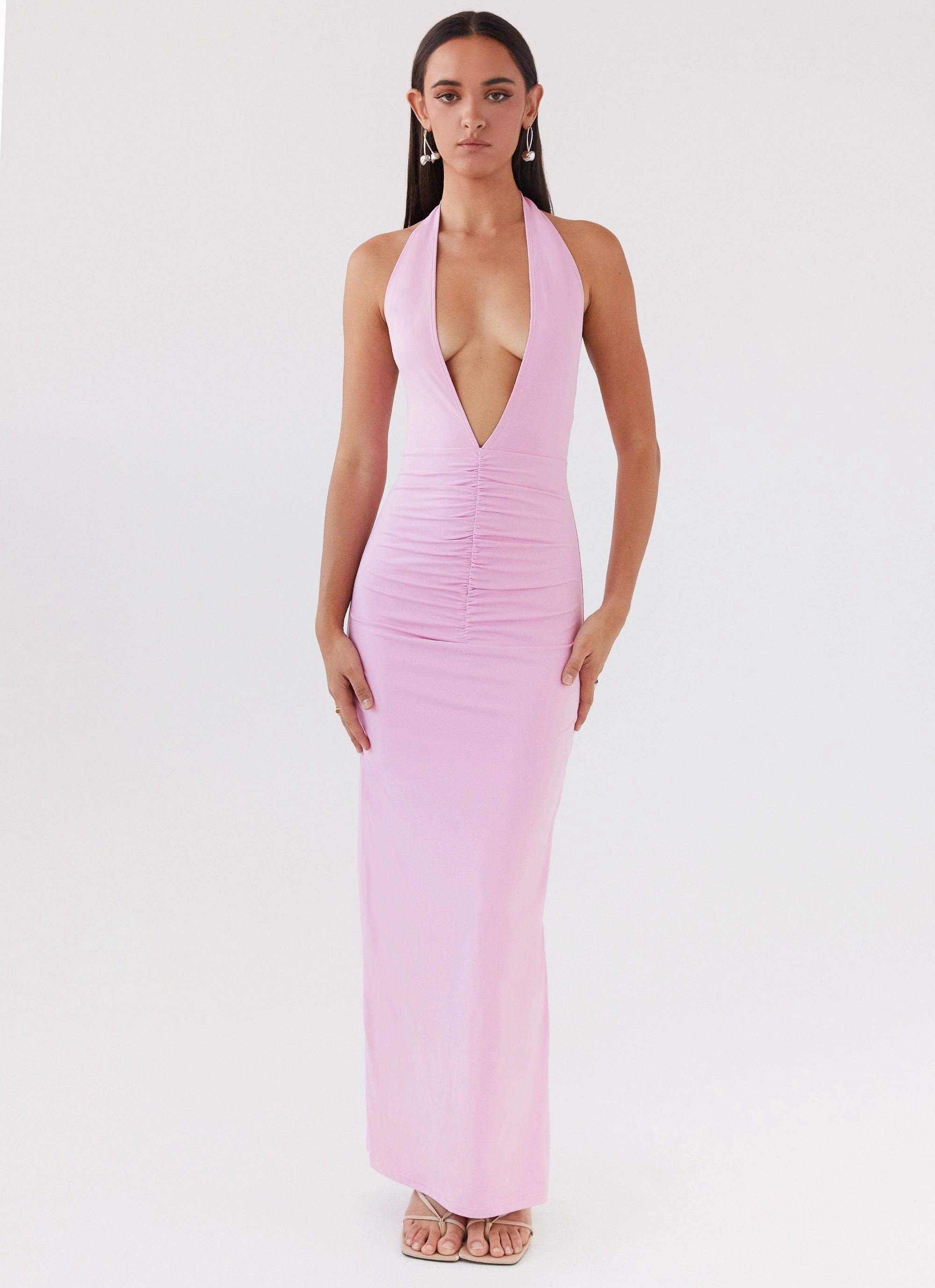 Whisked Away Halterneck Maxi Dress - Pink Lightweight-Layer