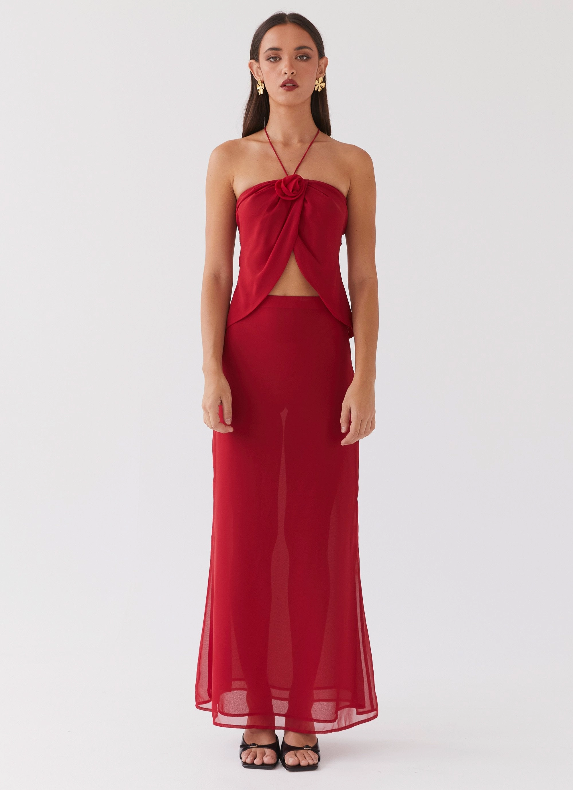 Nightfall Rose Tie Top - Rouge Red AthleisureCompatible Double Layered Fabric