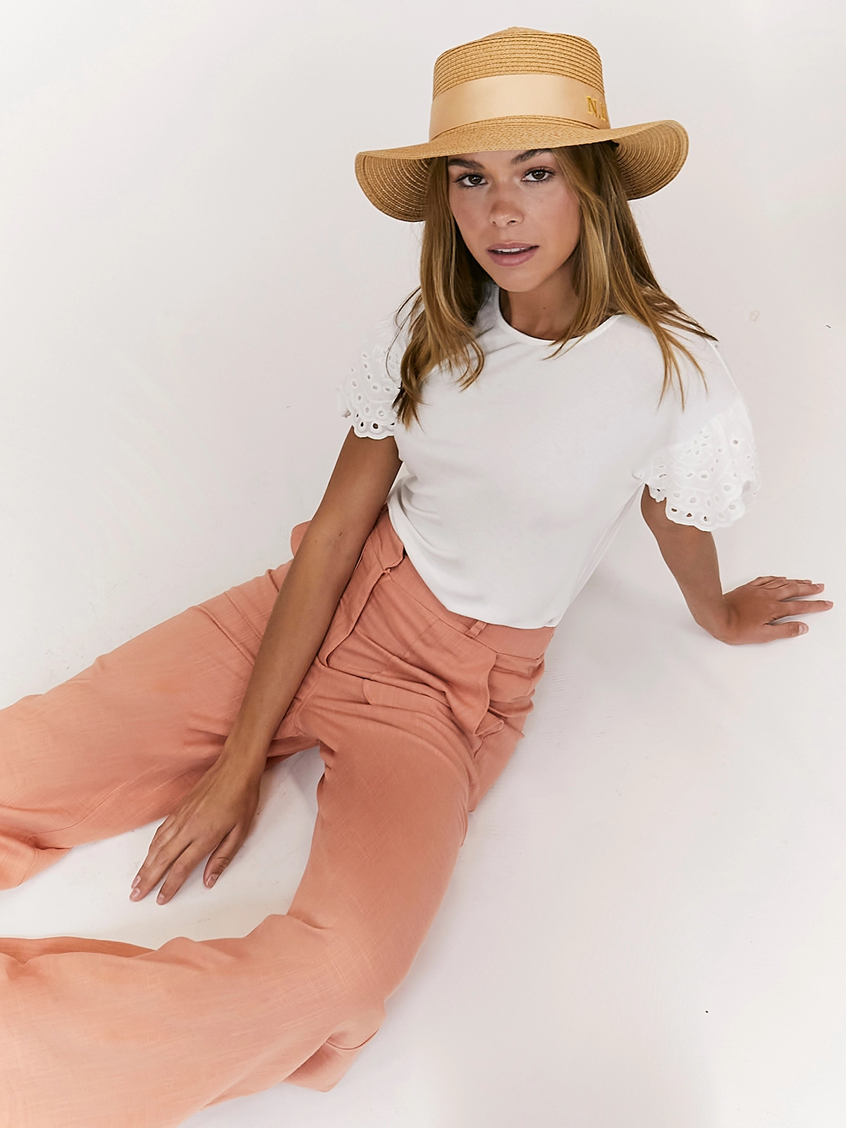 Nikki Peach High Waist Linen Blend Wide Leg Trousers Flex Movement Casual Vibes