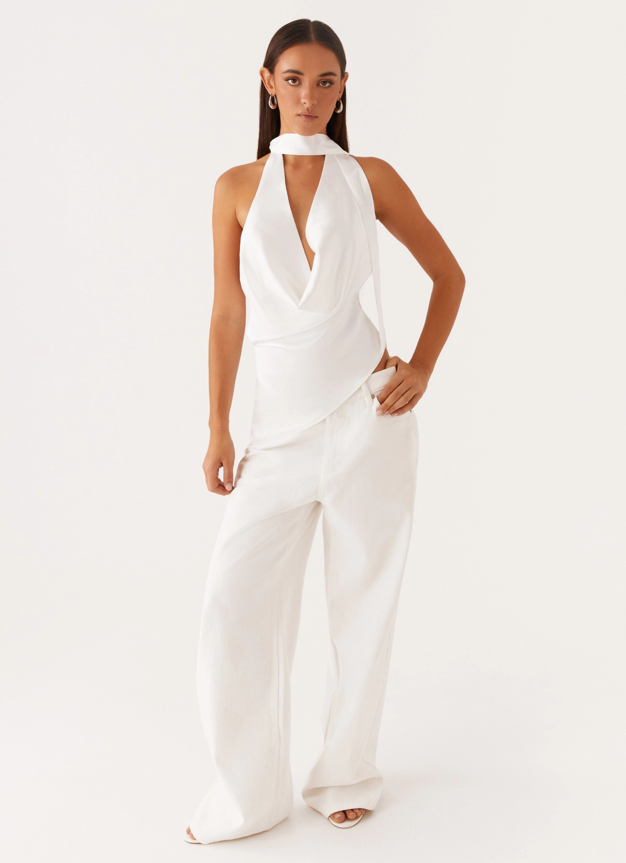 Eco Conscious Dye Process Fade Resistant Dye Nina Halterneck Scarf Top - White