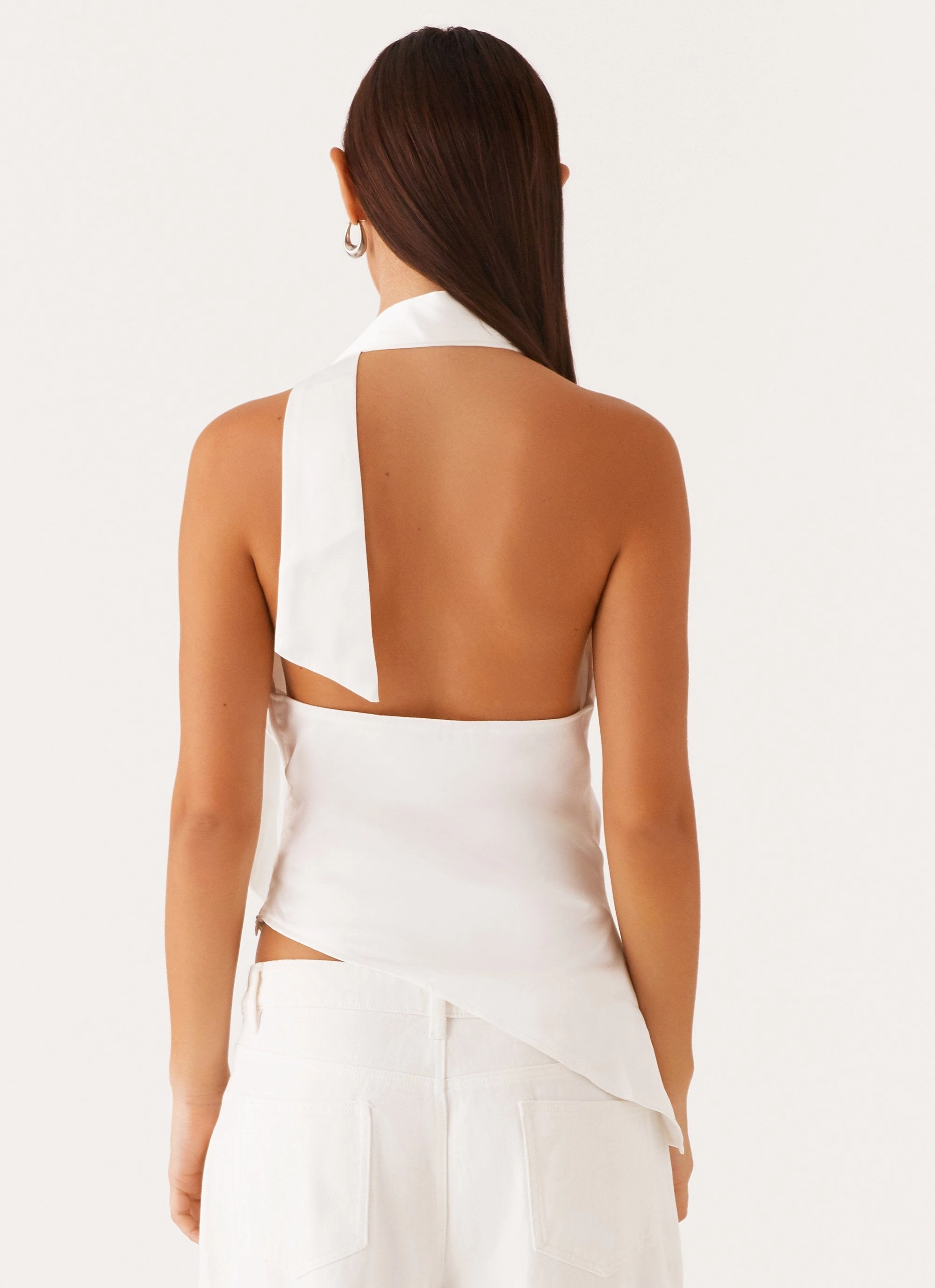 Nina Halterneck Scarf Top - White BambooBlend