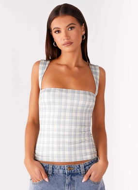 Adjustable drawstring No Drama Strap Top - Grey Check