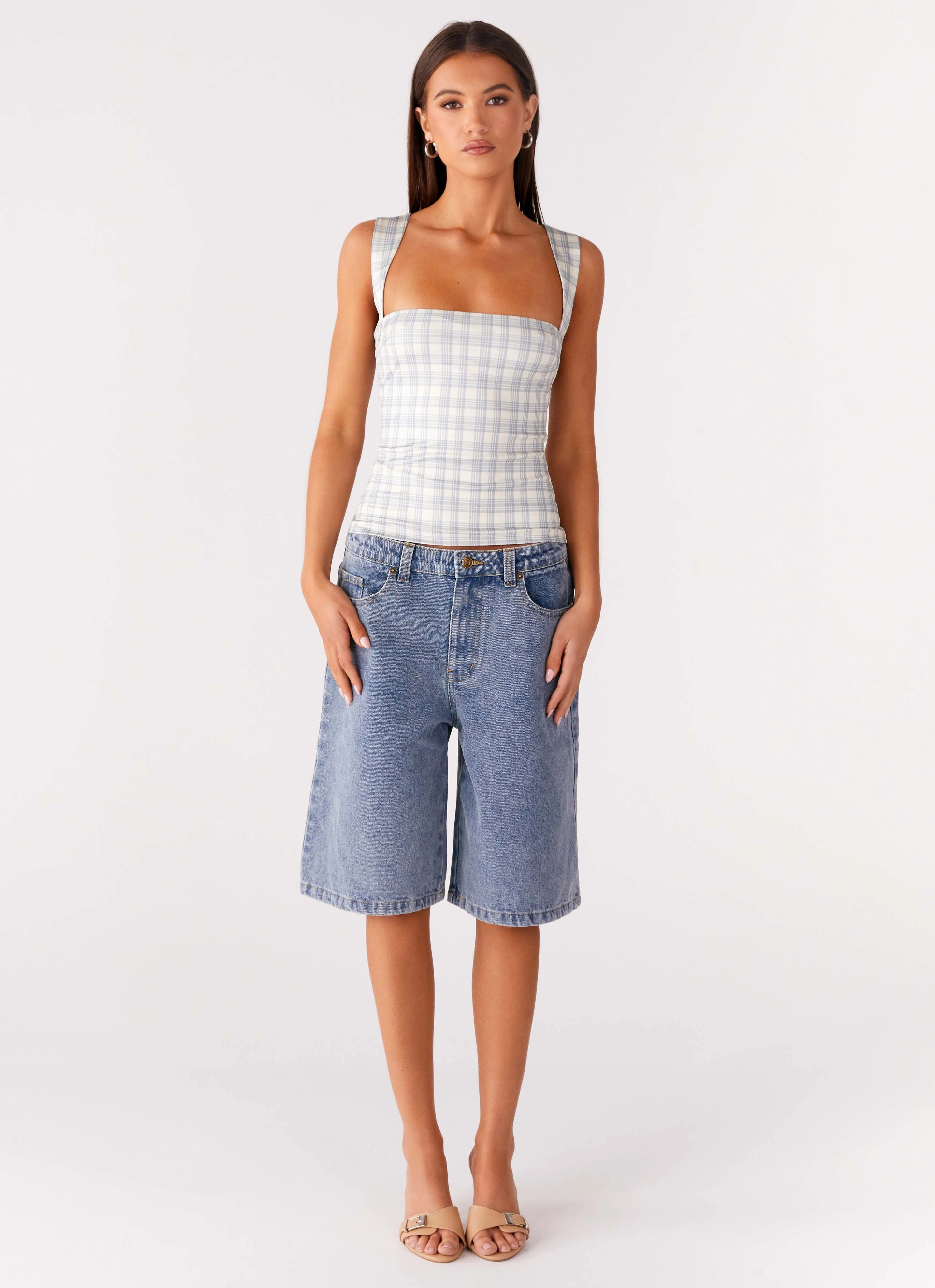 No Drama Strap Top - Grey Check UV Protective Layer