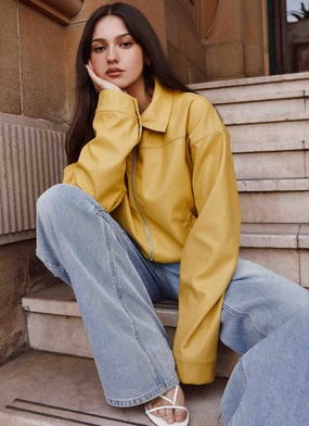 Practical Everyday Fit Foldable Design Elara Oversized Jacket - Yellow