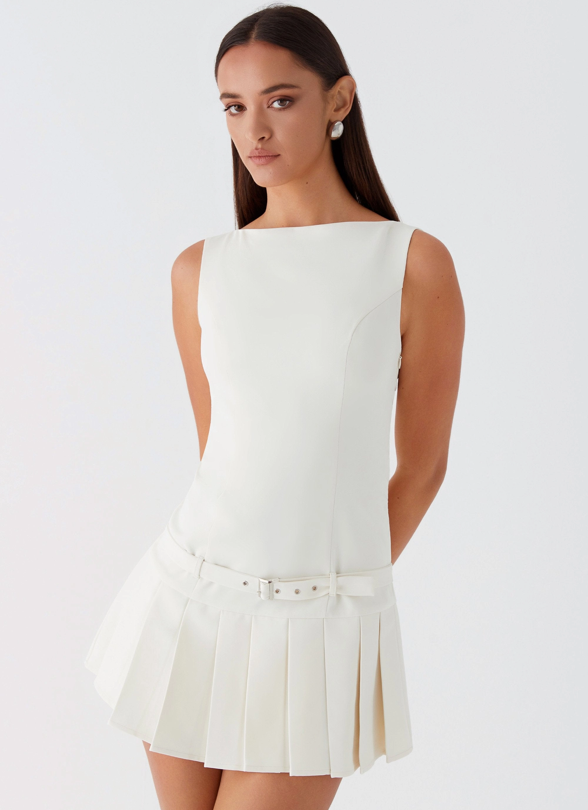 No More Excuses Belt Mini Dress - Ivory Formal Wear Work or Casual