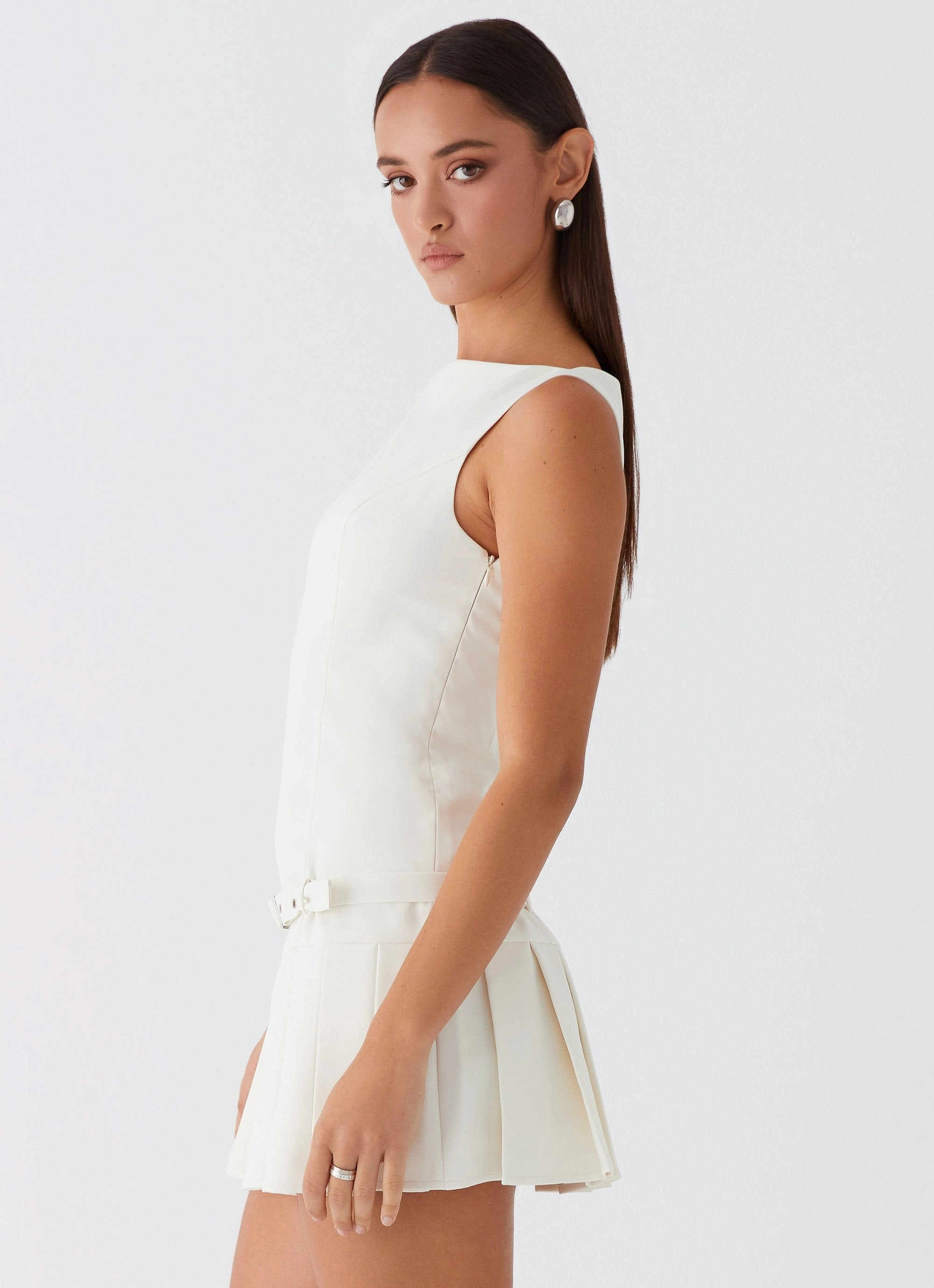No More Excuses Belt Mini Dress - Ivory All-Occasion Wear Playful-Detail