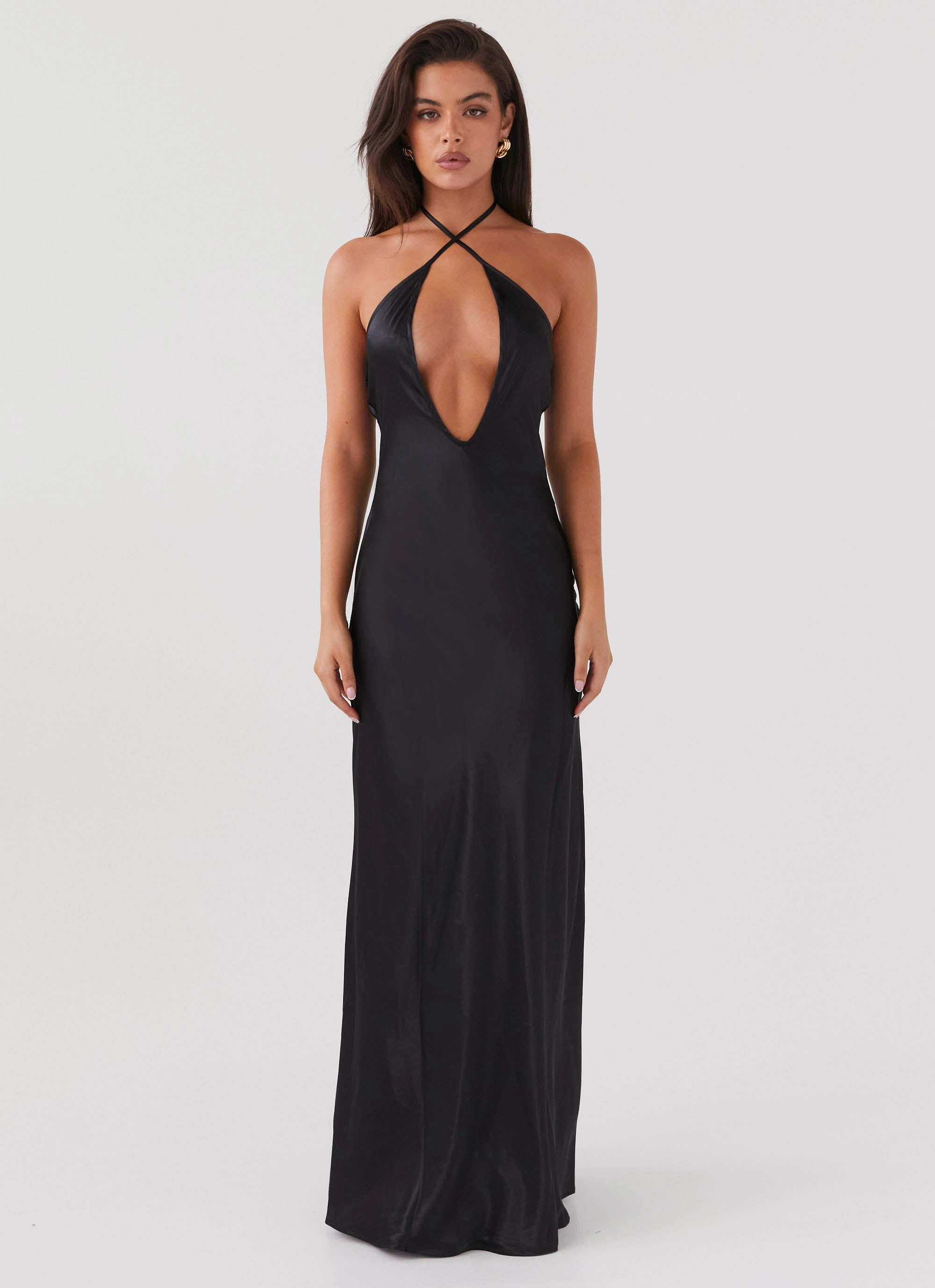 Noir Symphony Maxi Dress - Black Subtle Charm