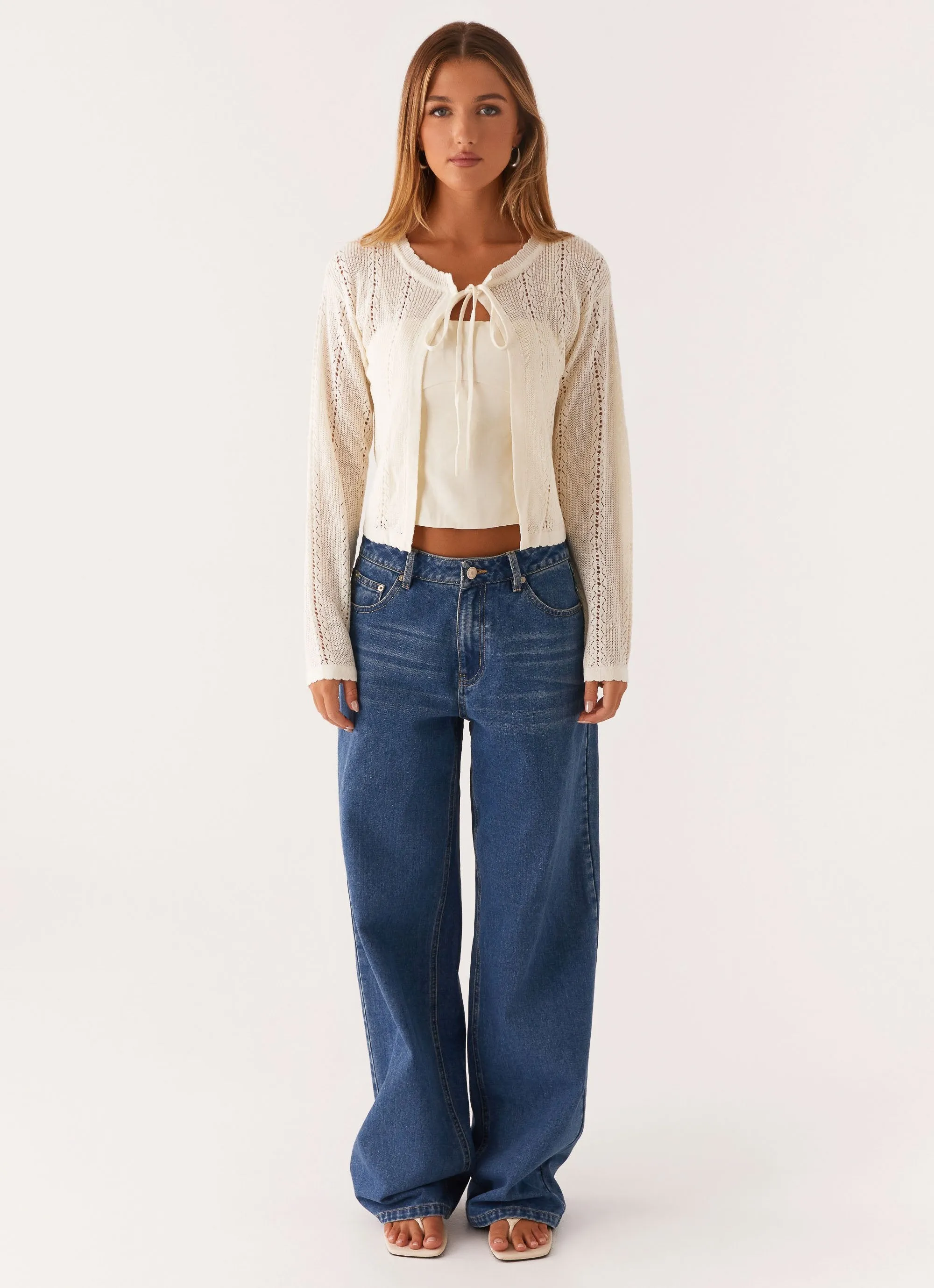 Light Deflection Fabric EasyCareMaterial Tough Love Knit Cardigan - White