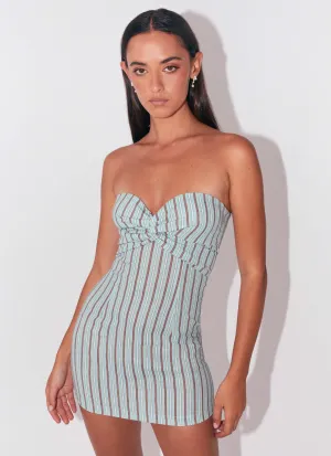 Ready Anytime Satin Touch Noline Linen Mini Dress - Coastal Stripe
