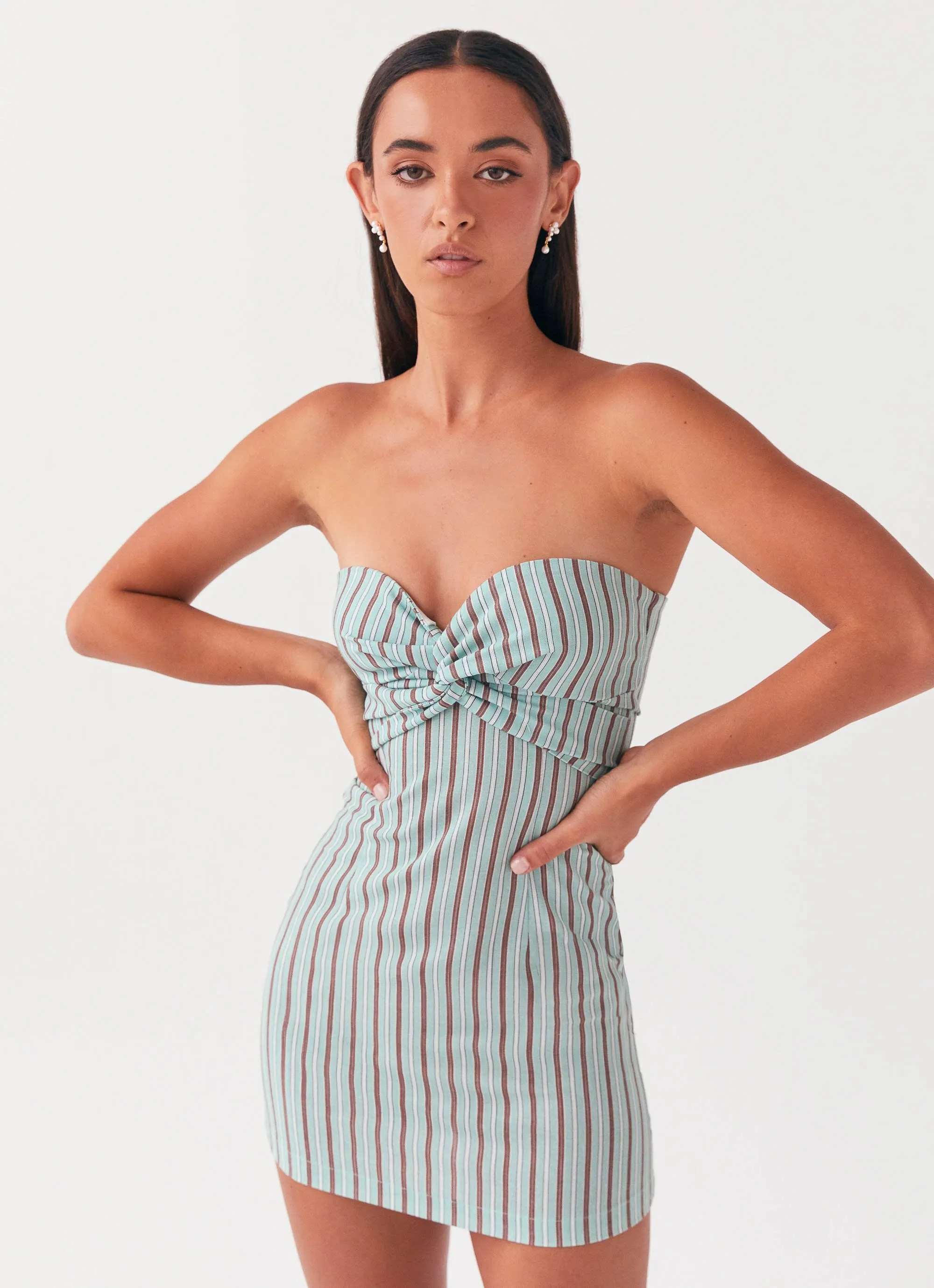 Noline Linen Mini Dress - Coastal Stripe Chic Waist Design Resort Ready