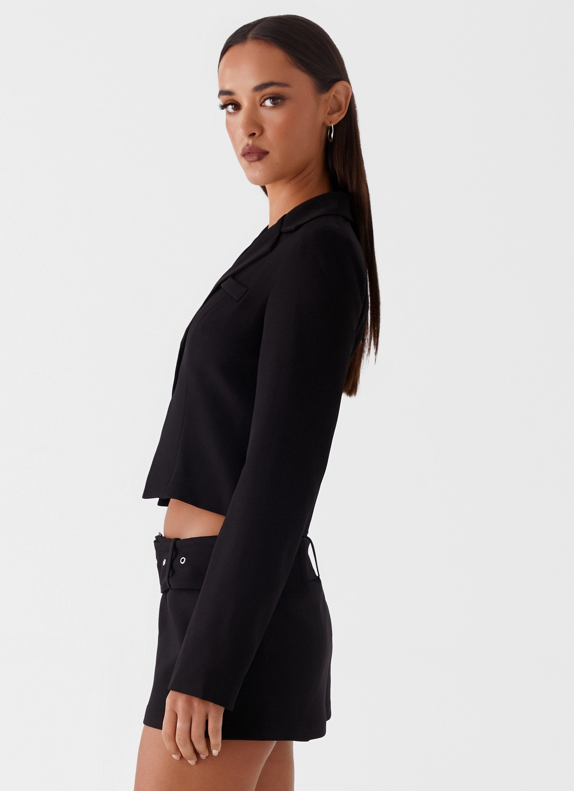 Lynden Blazer Top - Black Stretchable Material Elegant Cut
