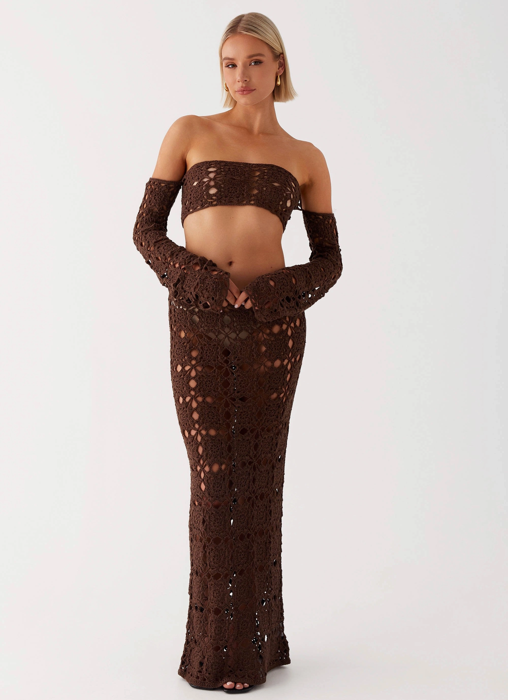Neutral Wear Innovative Fabric Sorrentino Crochet Maxi Skirt - Chocolate
