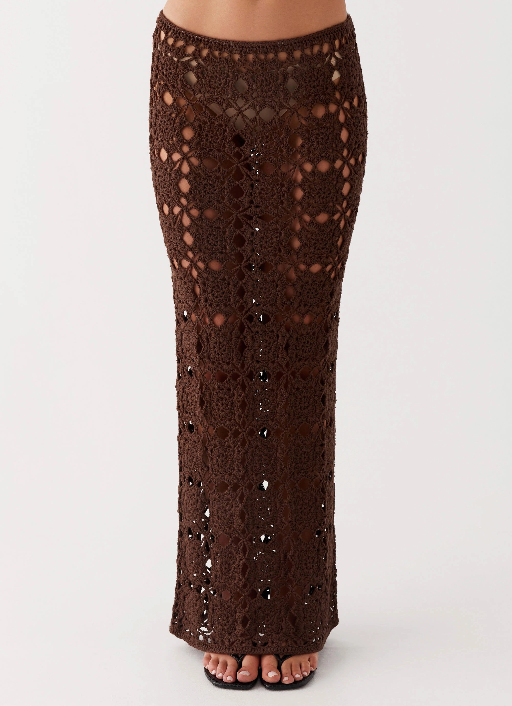 Sorrentino Crochet Maxi Skirt - Chocolate Pull On Style