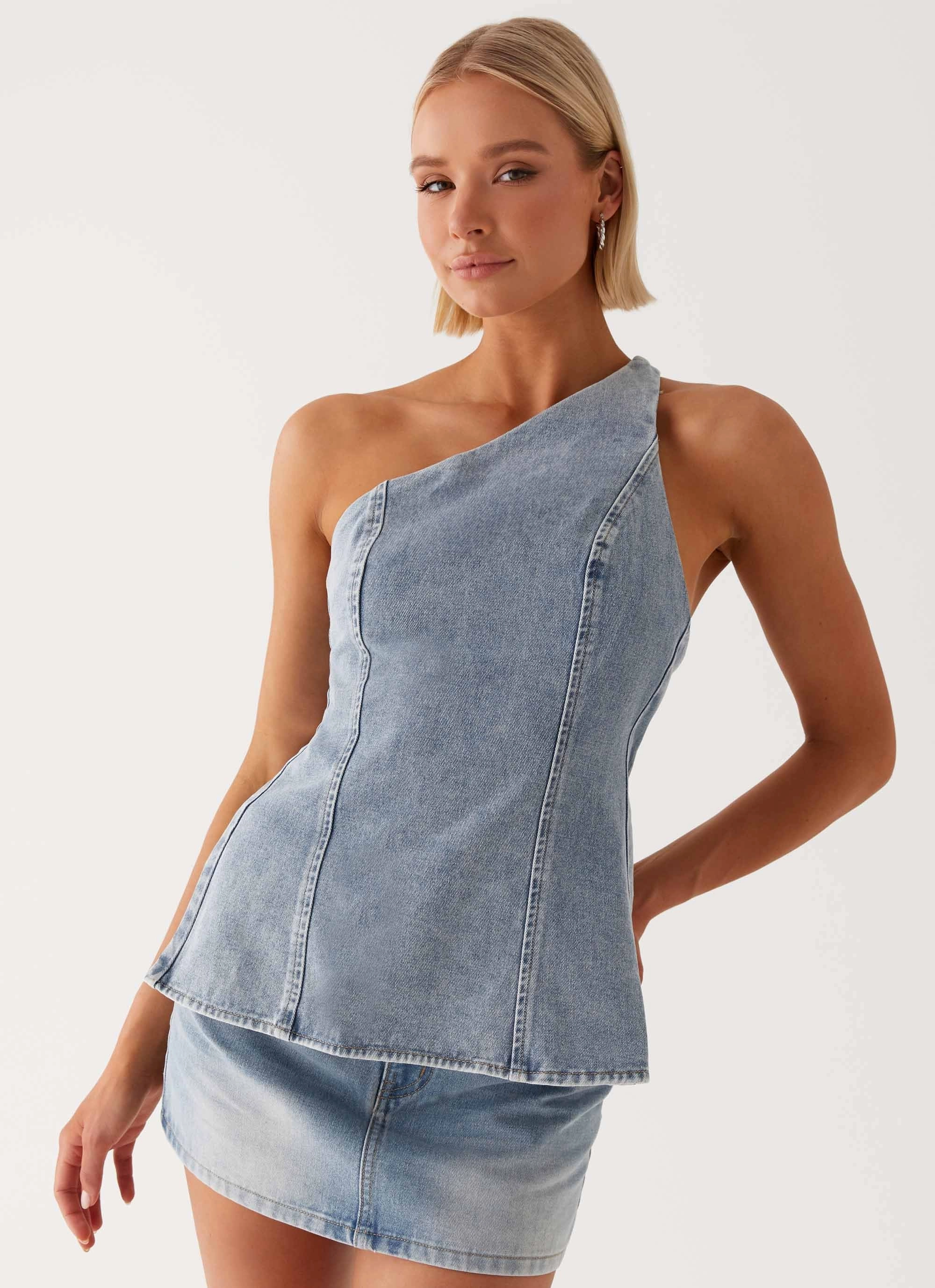 Cozy Fit Maysa Denim Top - Blue