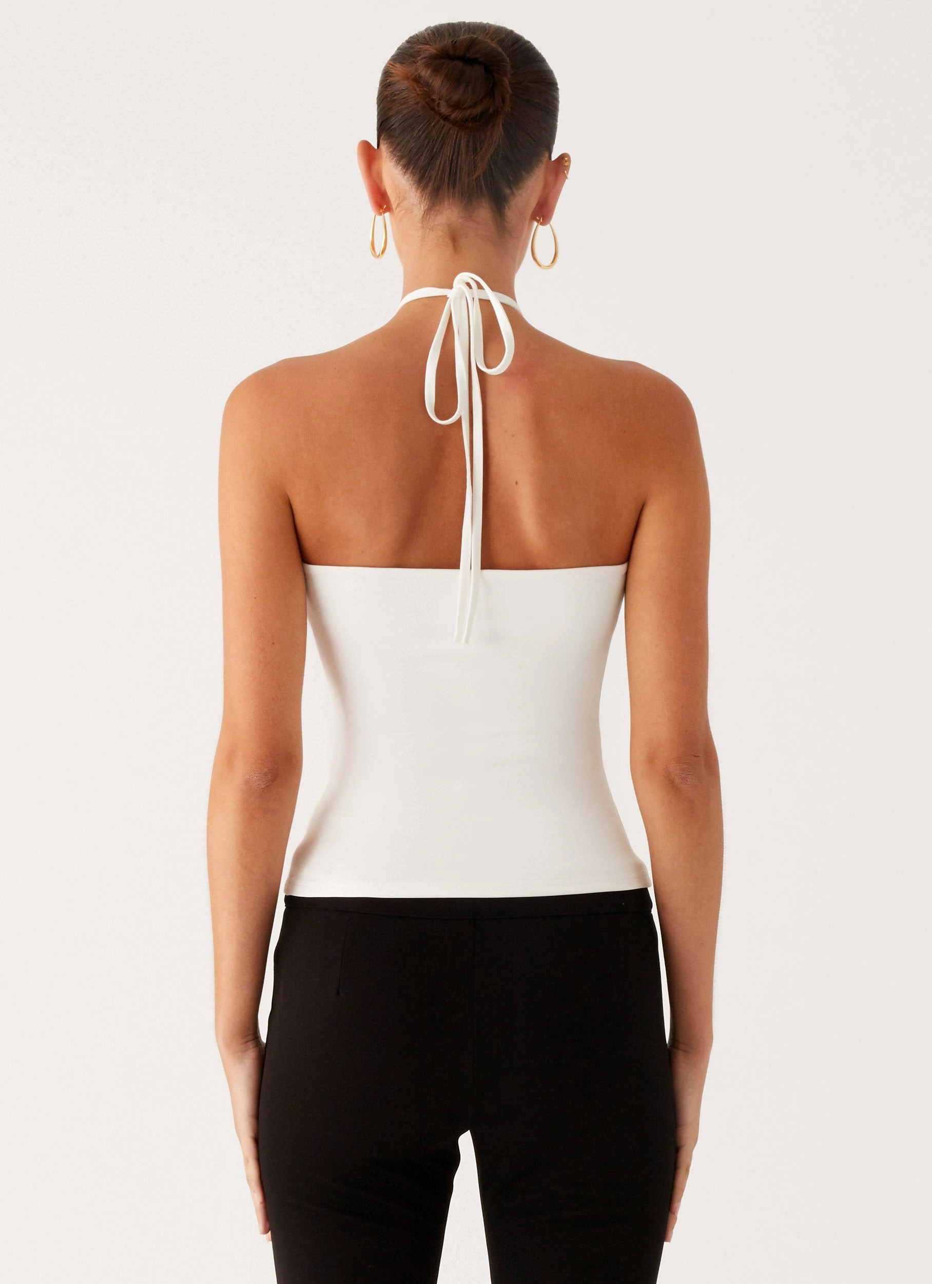 Good Thing Halter Top - White High Neckline