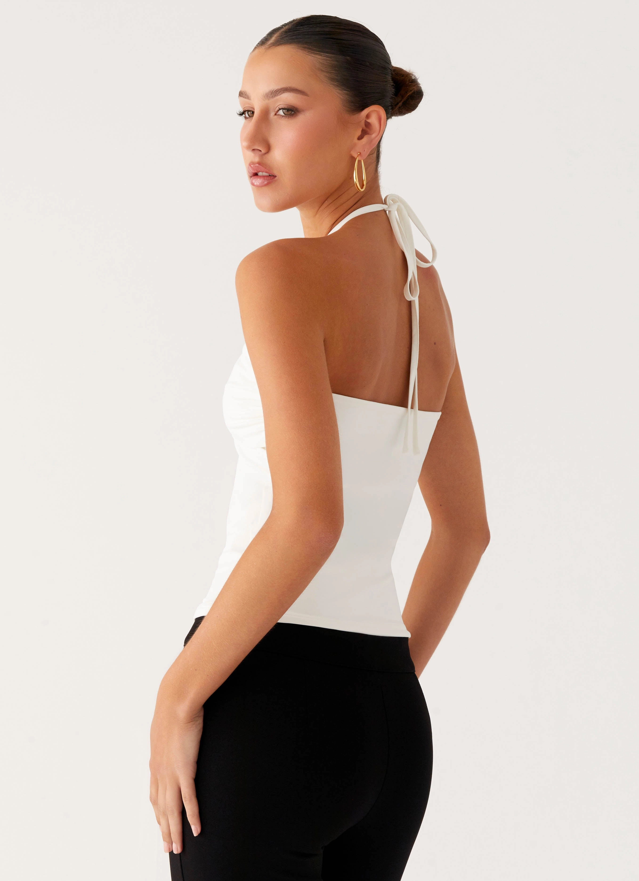 Good Thing Halter Top - White Brushed Microfiber Surface BondedShoulderTaping
