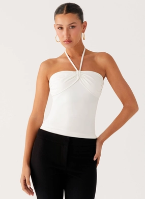 Weighted Hem Summer Style Good Thing Halter Top - White
