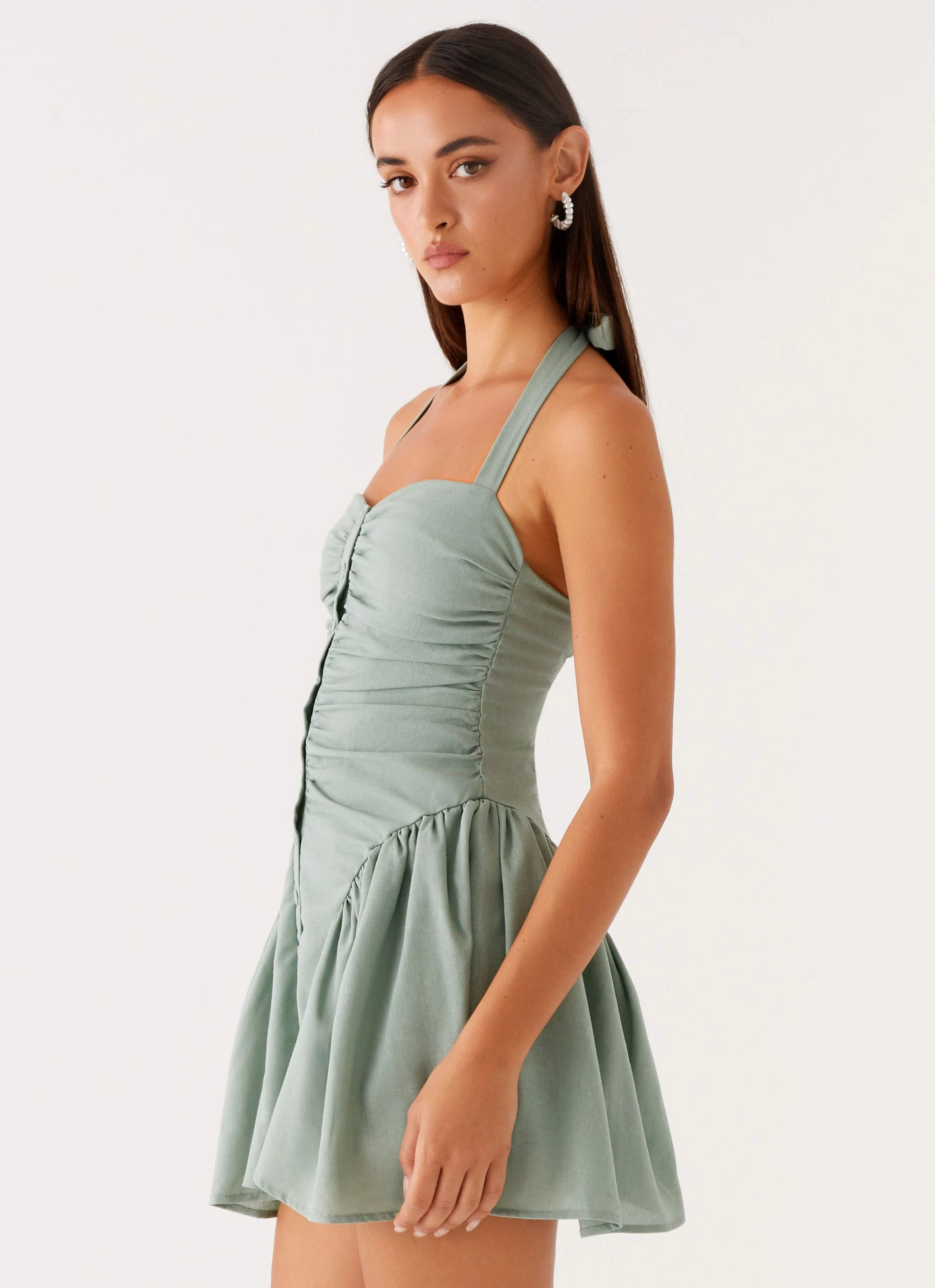 Low-Waist Flattering Look Fable Mini Dress - Sage